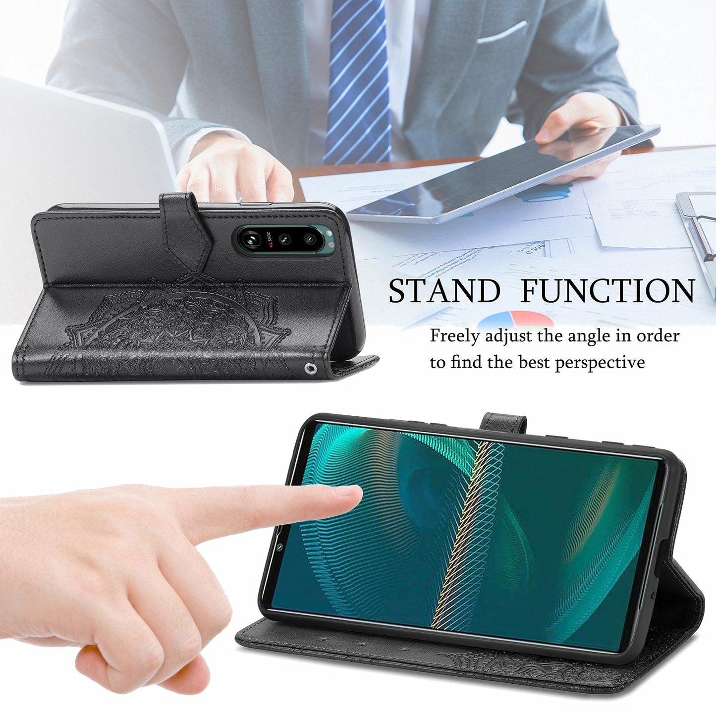 Embossed Mandala Flower Wallet Stand Design Leather Case for Sony Xperia 5 III 5G