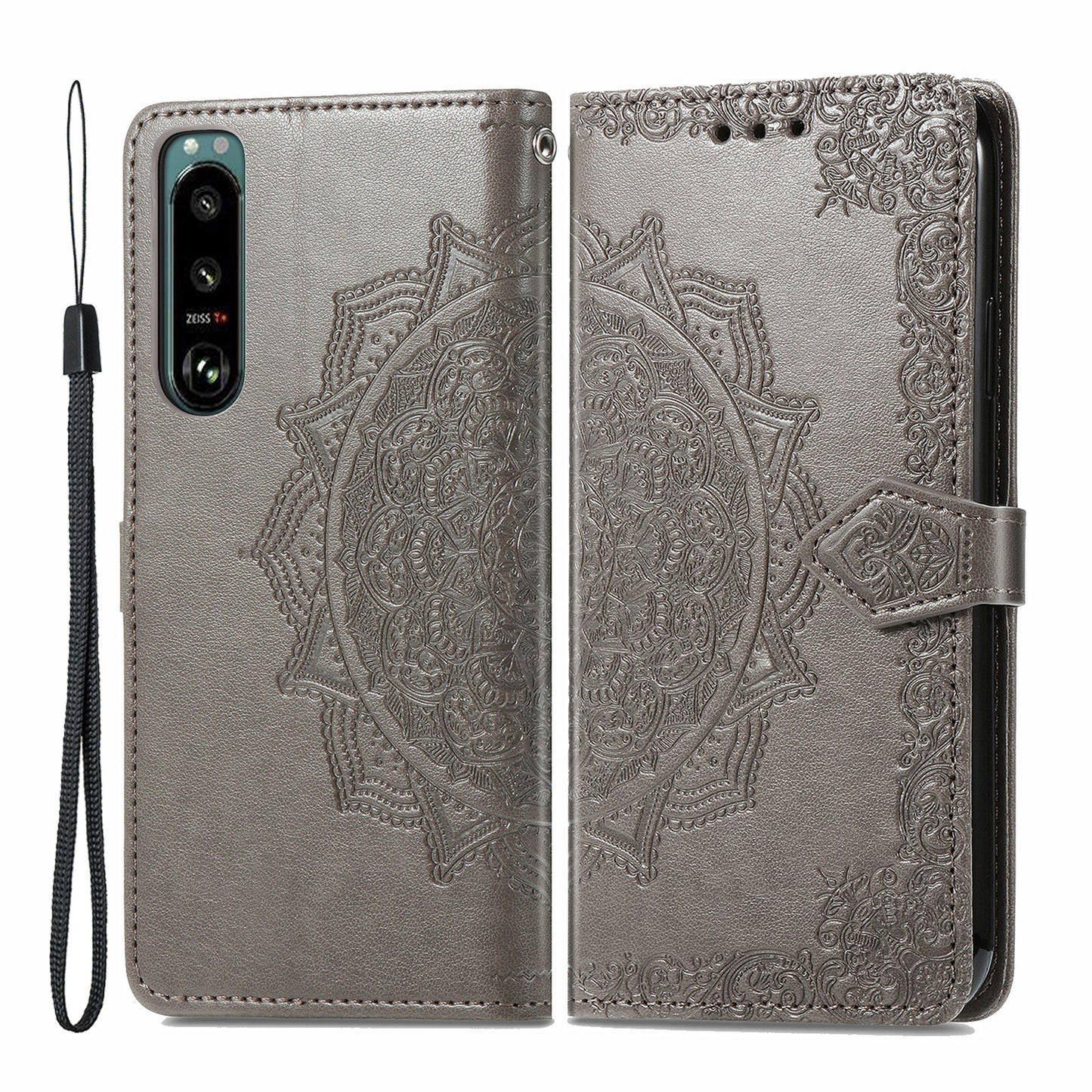 Embossed Mandala Flower Wallet Stand Design Leather Case for Sony Xperia 5 III 5G