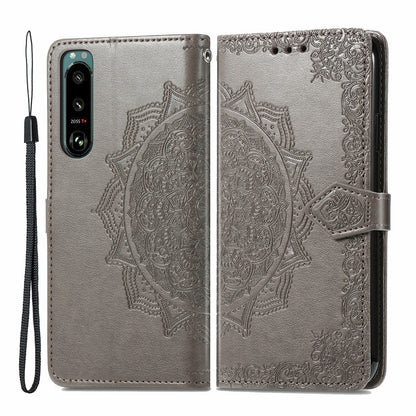 Embossed Mandala Flower Wallet Stand Design Leather Case for Sony Xperia 5 III 5G