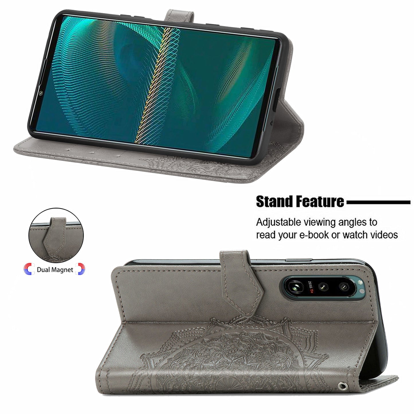 Embossed Mandala Flower Wallet Stand Design Leather Case for Sony Xperia 5 III 5G