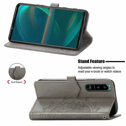 Embossed Mandala Flower Wallet Stand Design Leather Case for Sony Xperia 5 III 5G