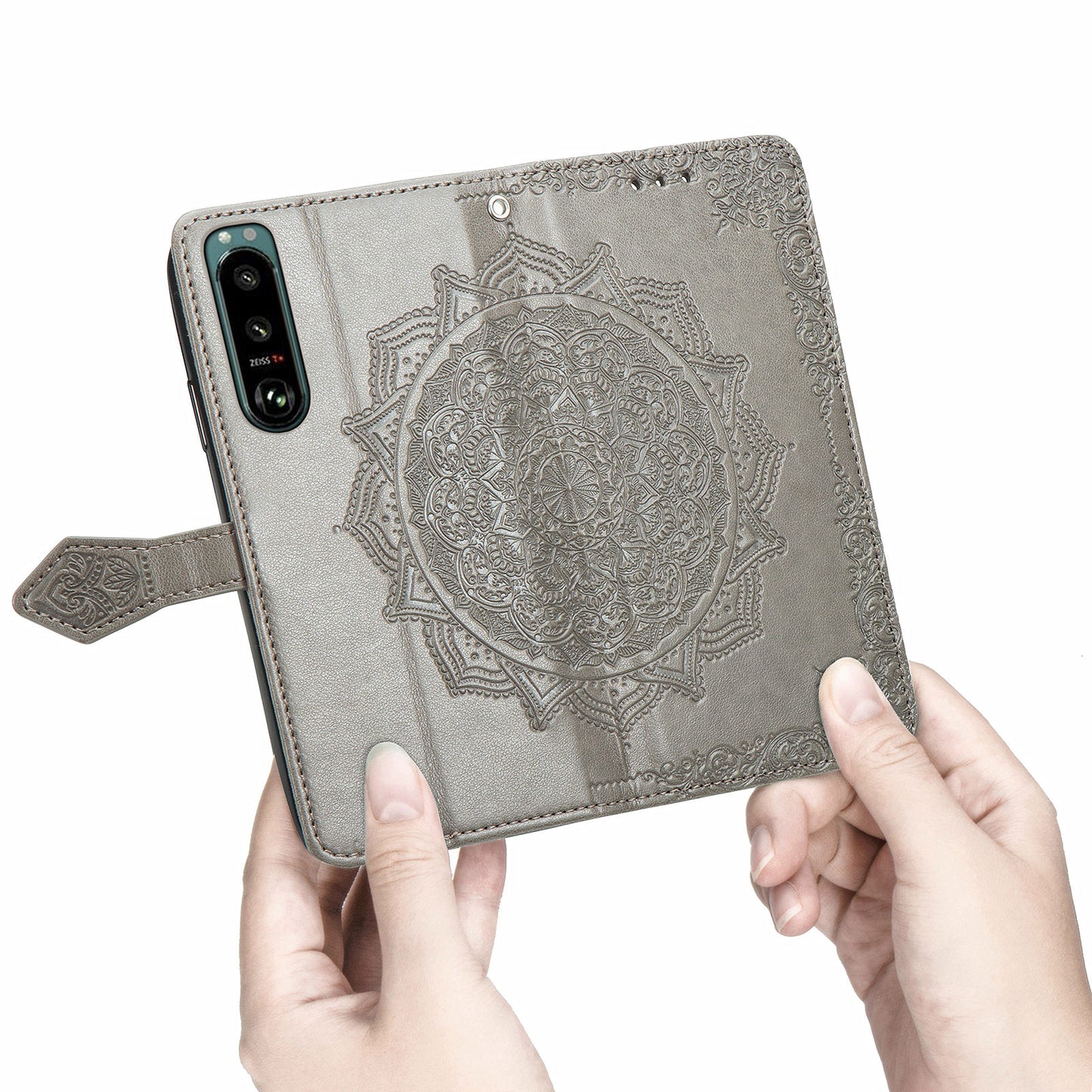 Embossed Mandala Flower Wallet Stand Design Leather Case for Sony Xperia 5 III 5G