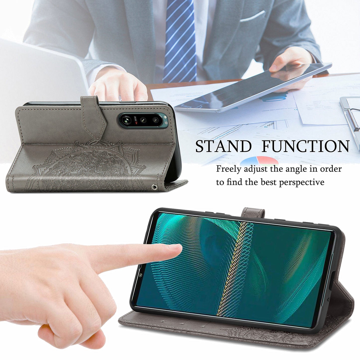 Embossed Mandala Flower Wallet Stand Design Leather Case for Sony Xperia 5 III 5G