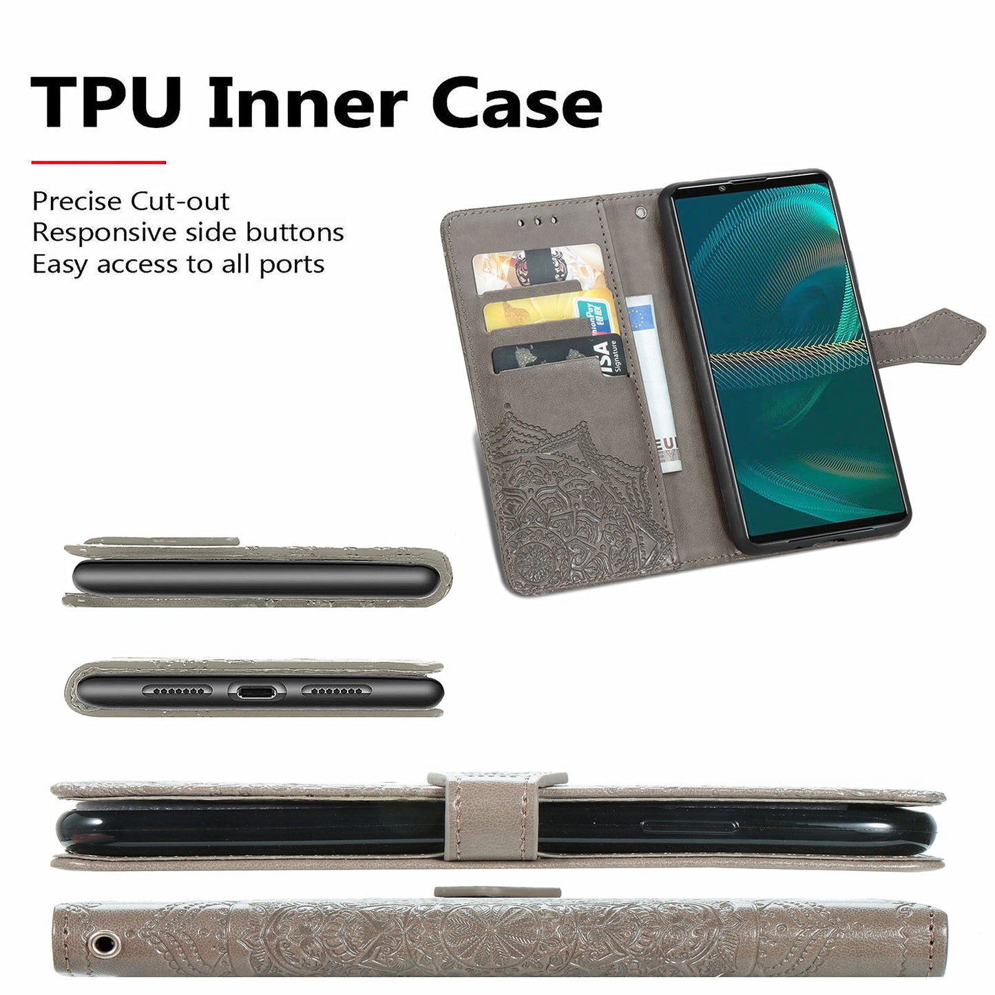 Embossed Mandala Flower Wallet Stand Design Leather Case for Sony Xperia 5 III 5G