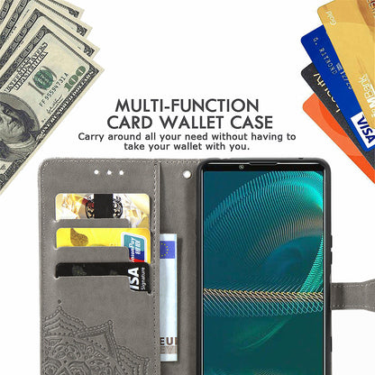 Embossed Mandala Flower Wallet Stand Design Leather Case for Sony Xperia 5 III 5G
