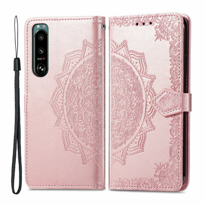 Embossed Mandala Flower Wallet Stand Design Leather Case for Sony Xperia 5 III 5G