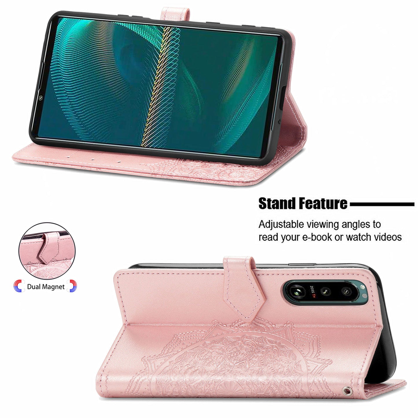 Embossed Mandala Flower Wallet Stand Design Leather Case for Sony Xperia 5 III 5G
