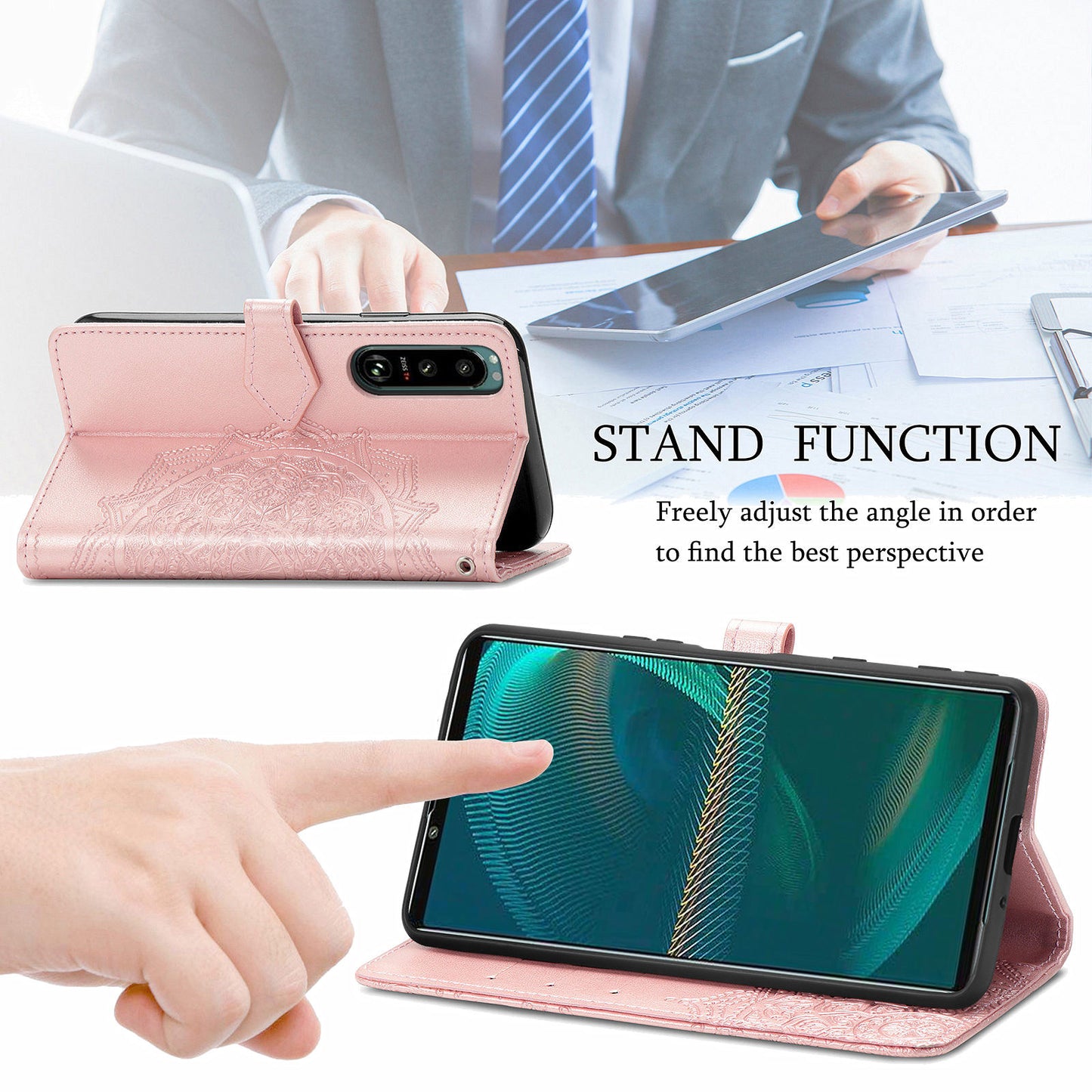 Embossed Mandala Flower Wallet Stand Design Leather Case for Sony Xperia 5 III 5G