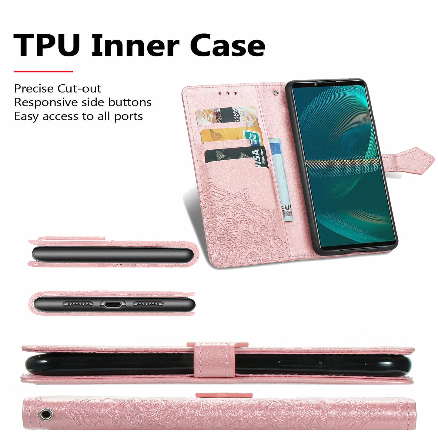 Embossed Mandala Flower Wallet Stand Design Leather Case for Sony Xperia 5 III 5G