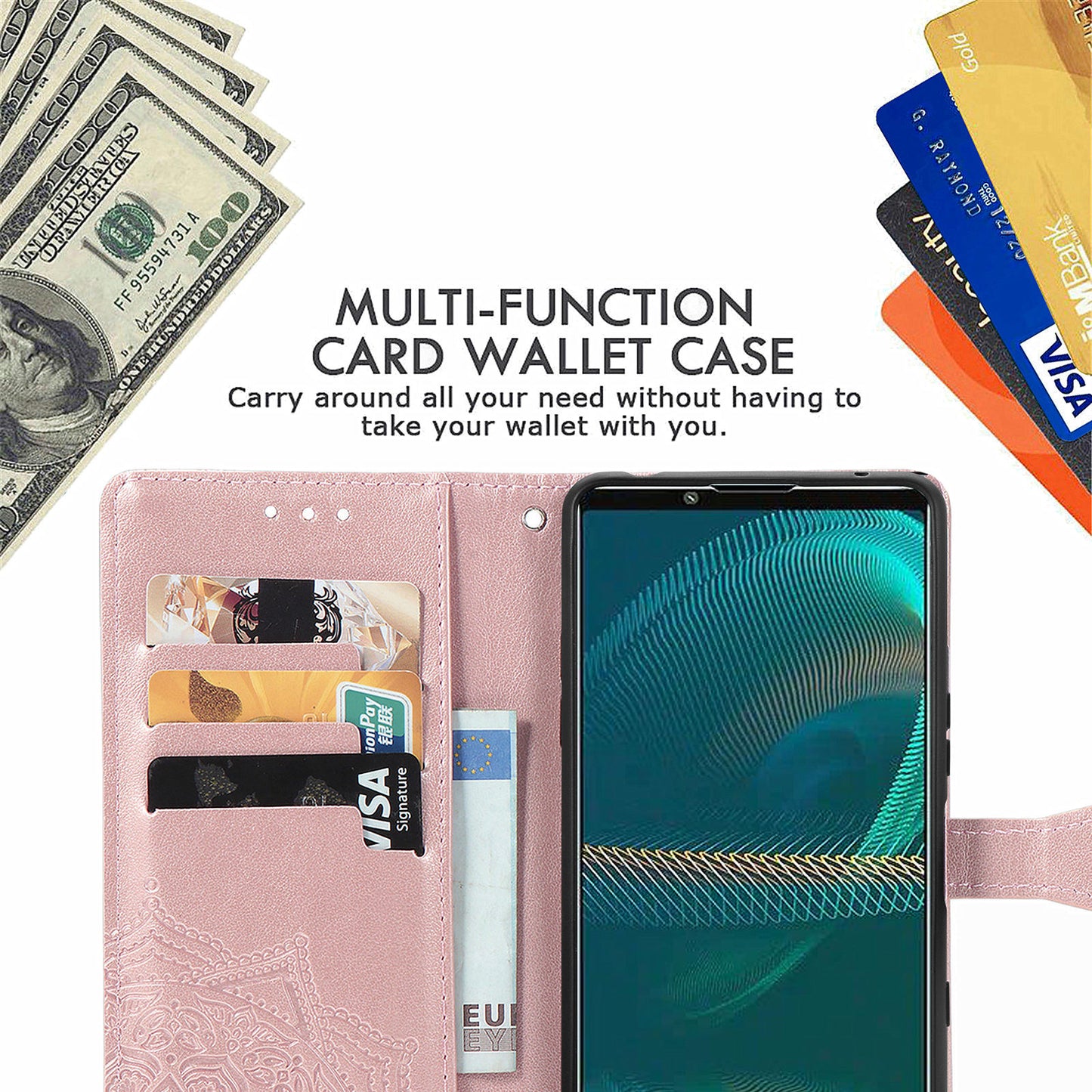 Embossed Mandala Flower Wallet Stand Design Leather Case for Sony Xperia 5 III 5G