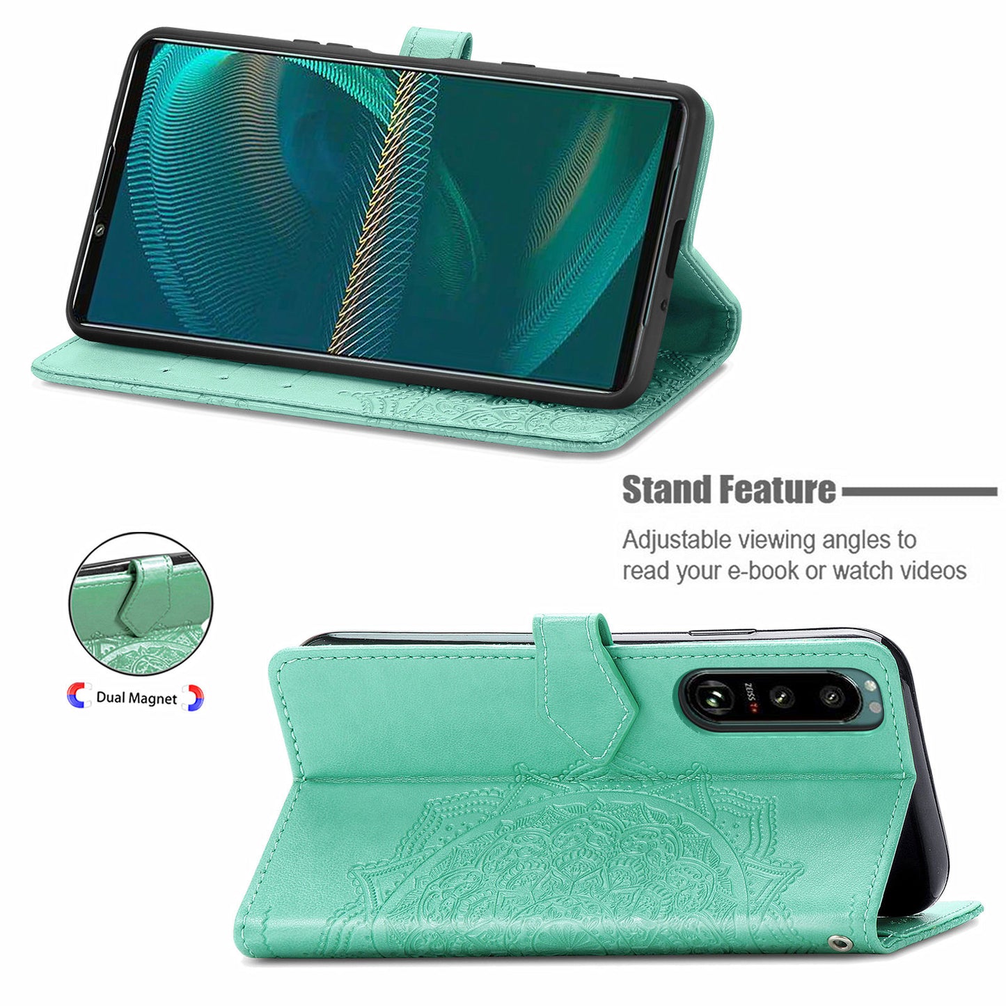 Embossed Mandala Flower Wallet Stand Design Leather Case for Sony Xperia 5 III 5G