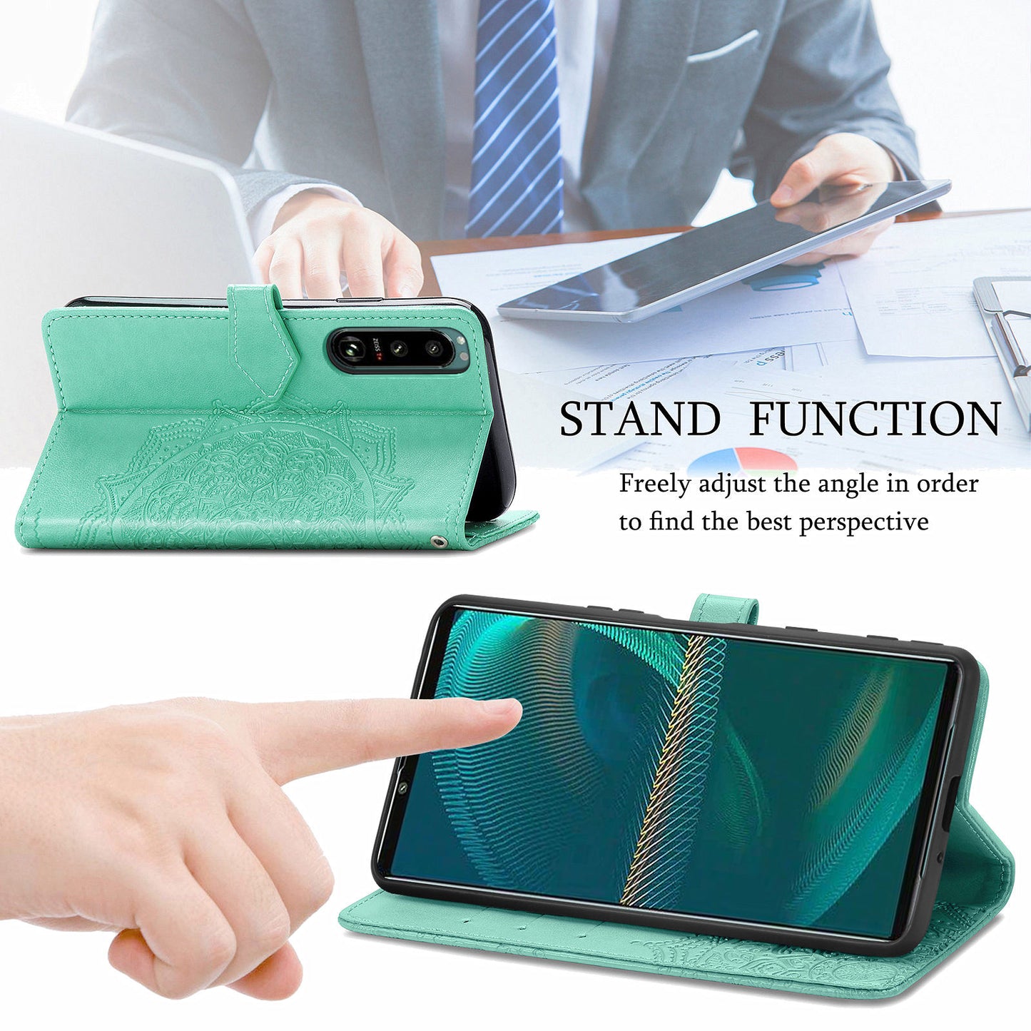 Embossed Mandala Flower Wallet Stand Design Leather Case for Sony Xperia 5 III 5G