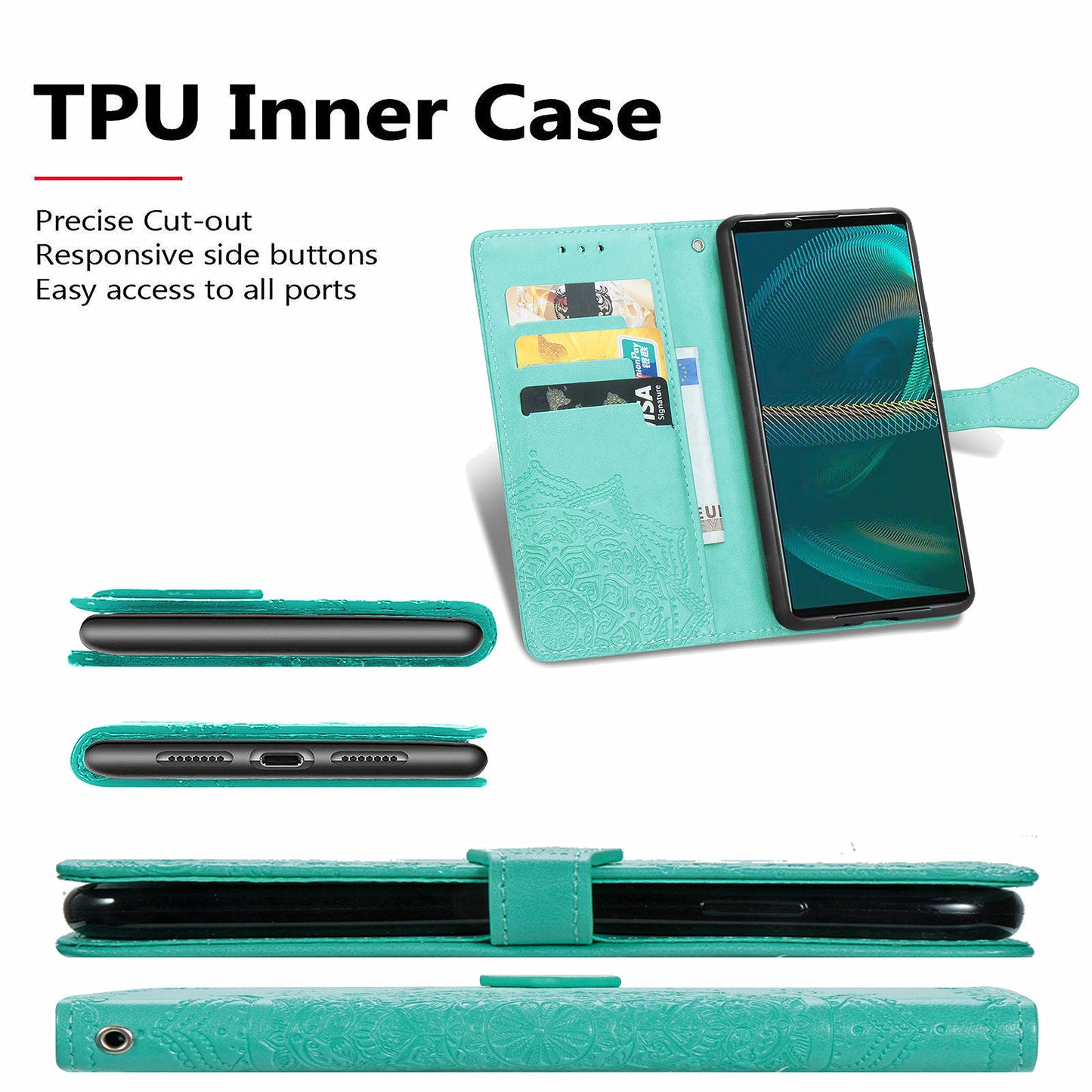 Embossed Mandala Flower Wallet Stand Design Leather Case for Sony Xperia 5 III 5G