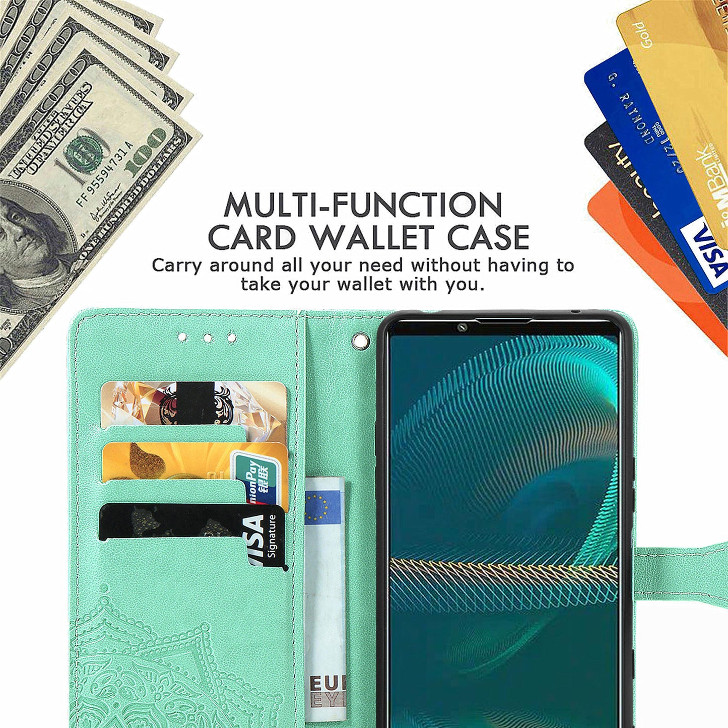 Embossed Mandala Flower Wallet Stand Design Leather Case for Sony Xperia 5 III 5G