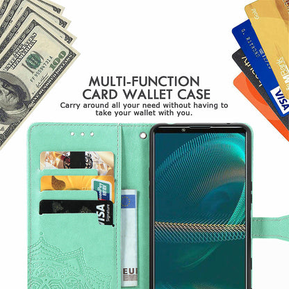 Embossed Mandala Flower Wallet Stand Design Leather Case for Sony Xperia 5 III 5G