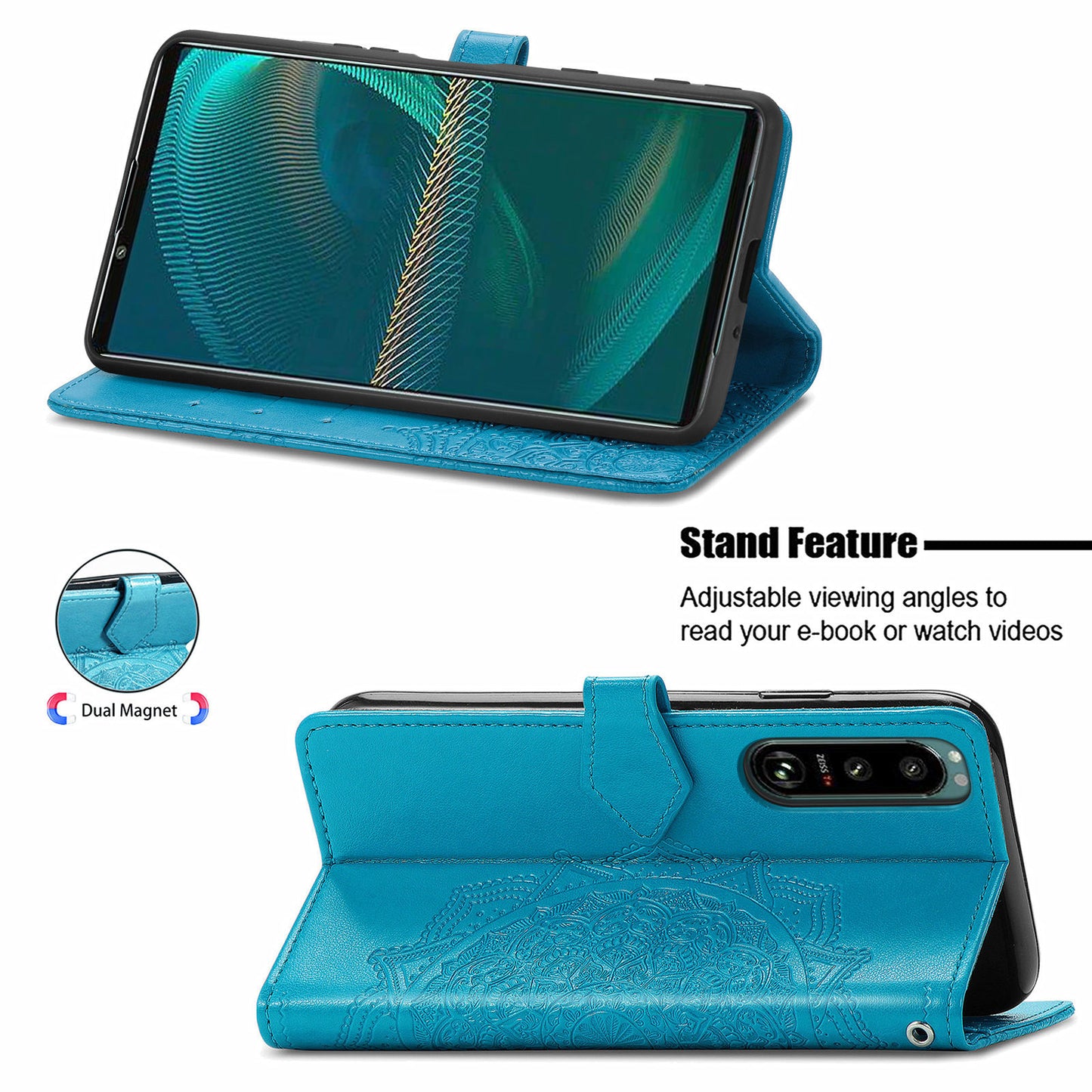 Embossed Mandala Flower Wallet Stand Design Leather Case for Sony Xperia 5 III 5G