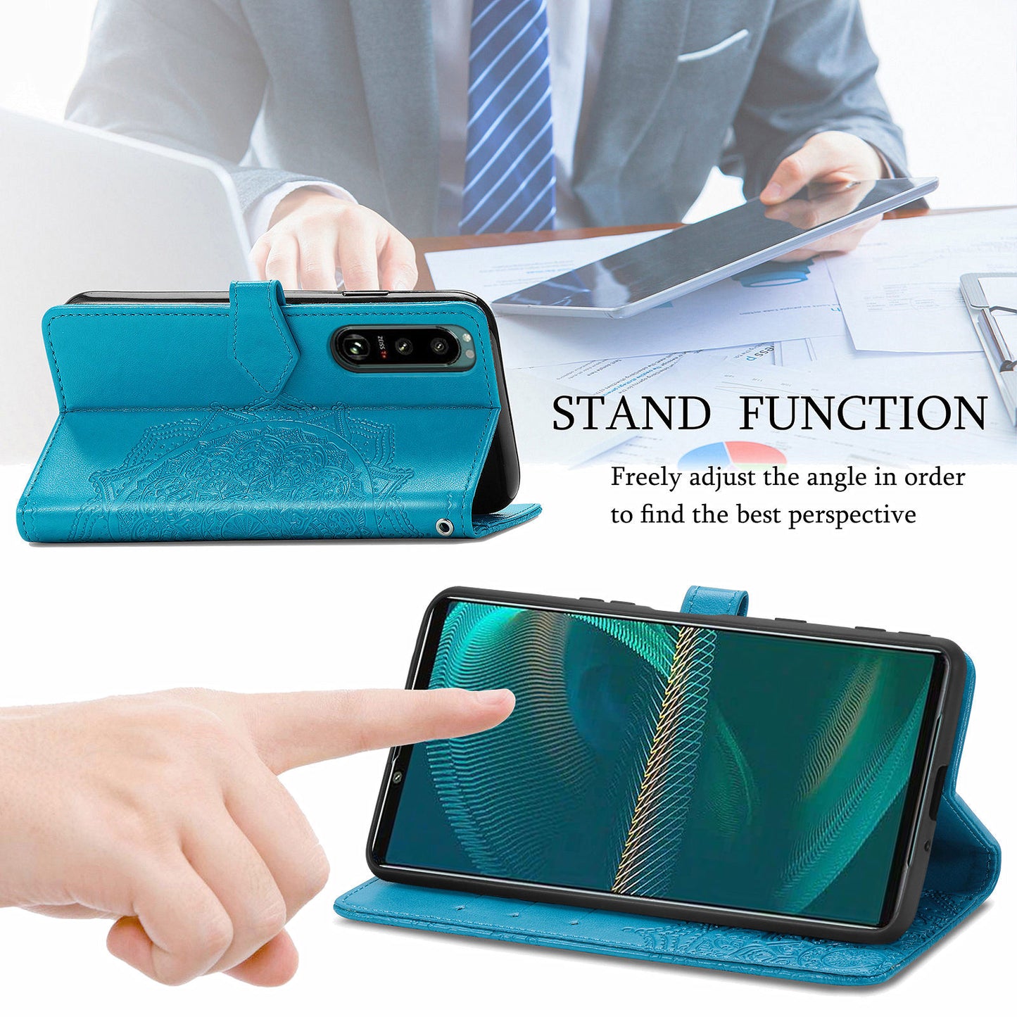 Embossed Mandala Flower Wallet Stand Design Leather Case for Sony Xperia 5 III 5G