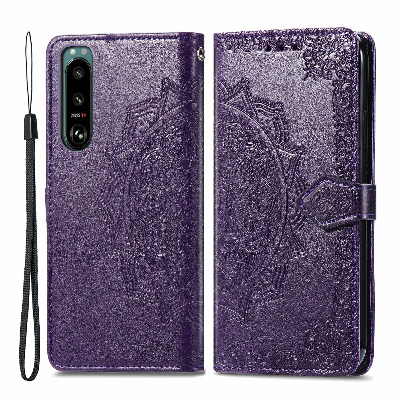 Embossed Mandala Flower Wallet Stand Design Leather Case for Sony Xperia 5 III 5G