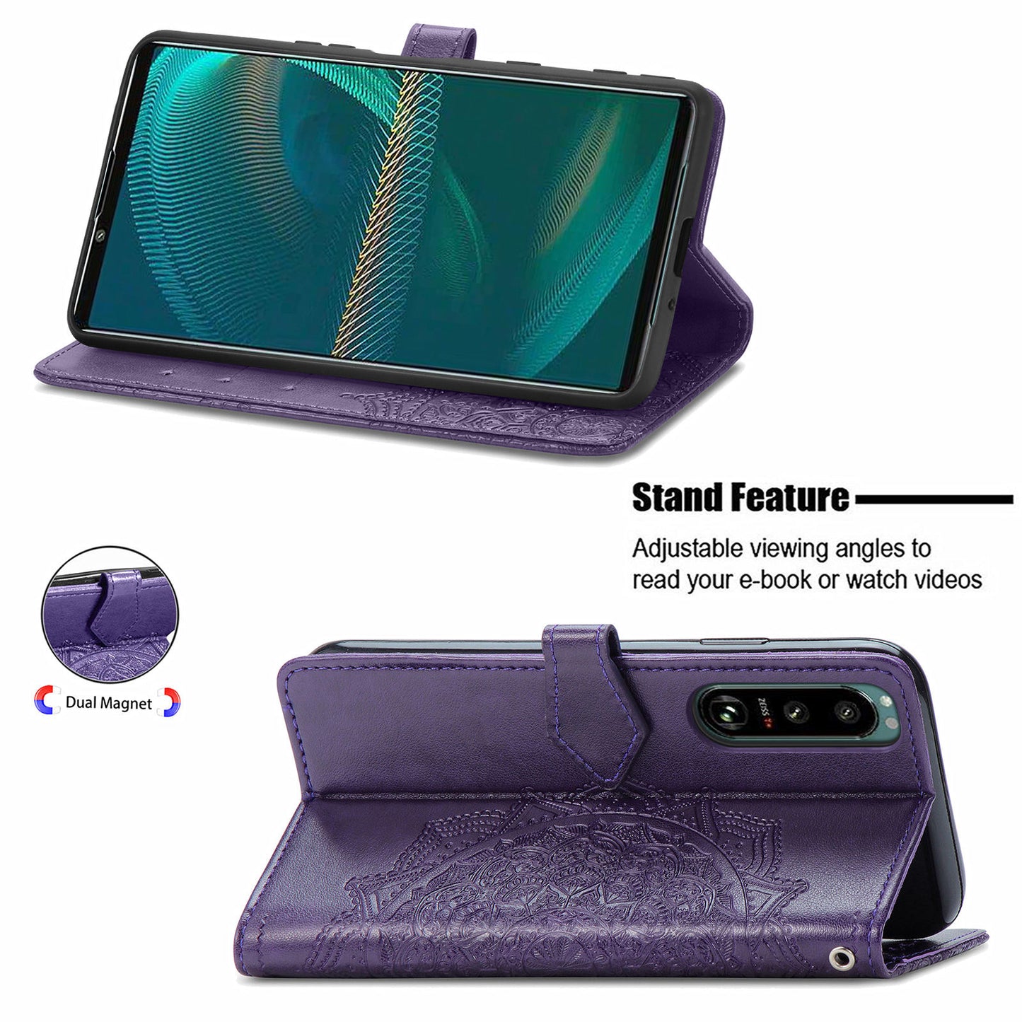 Embossed Mandala Flower Wallet Stand Design Leather Case for Sony Xperia 5 III 5G