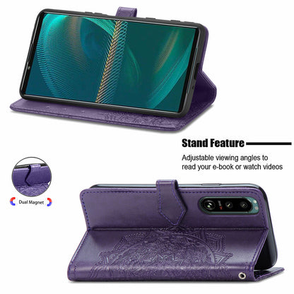 Embossed Mandala Flower Wallet Stand Design Leather Case for Sony Xperia 5 III 5G