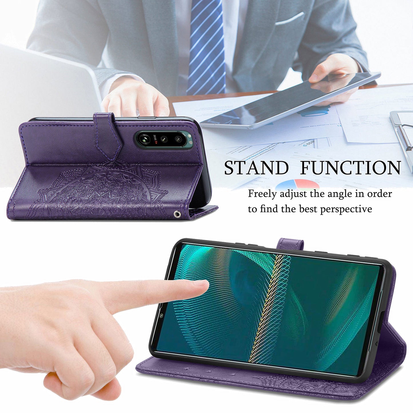 Embossed Mandala Flower Wallet Stand Design Leather Case for Sony Xperia 5 III 5G