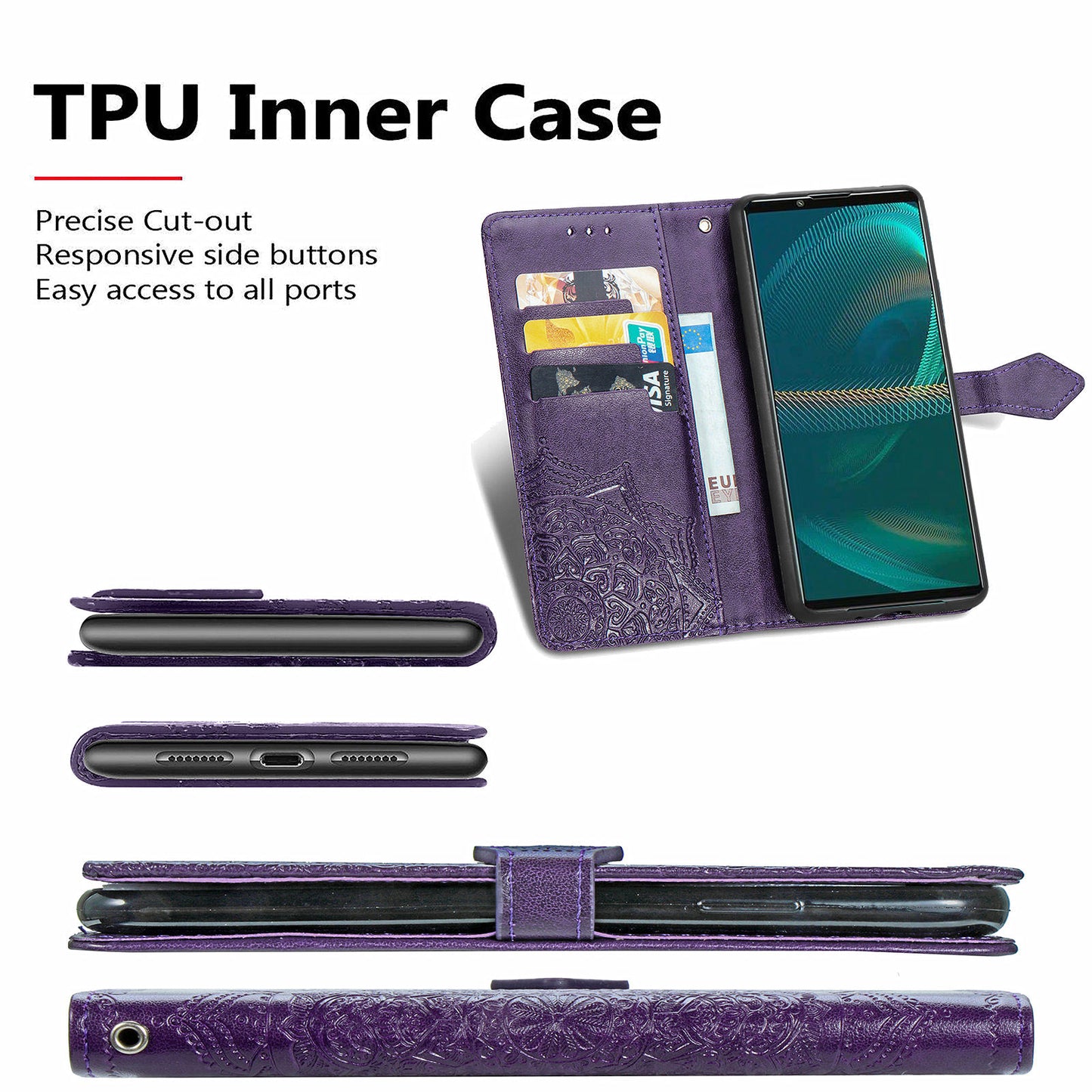 Embossed Mandala Flower Wallet Stand Design Leather Case for Sony Xperia 5 III 5G