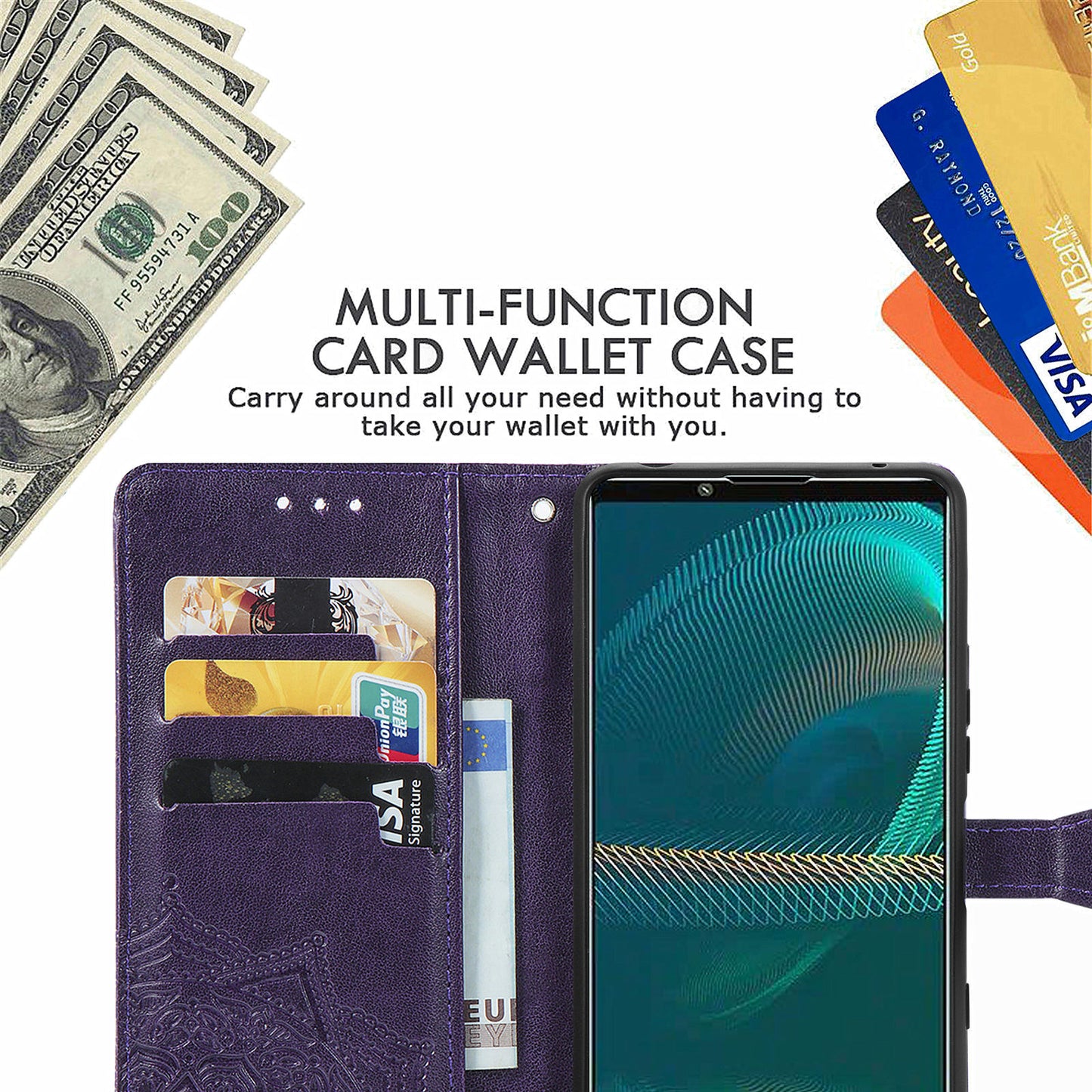 Embossed Mandala Flower Wallet Stand Design Leather Case for Sony Xperia 5 III 5G