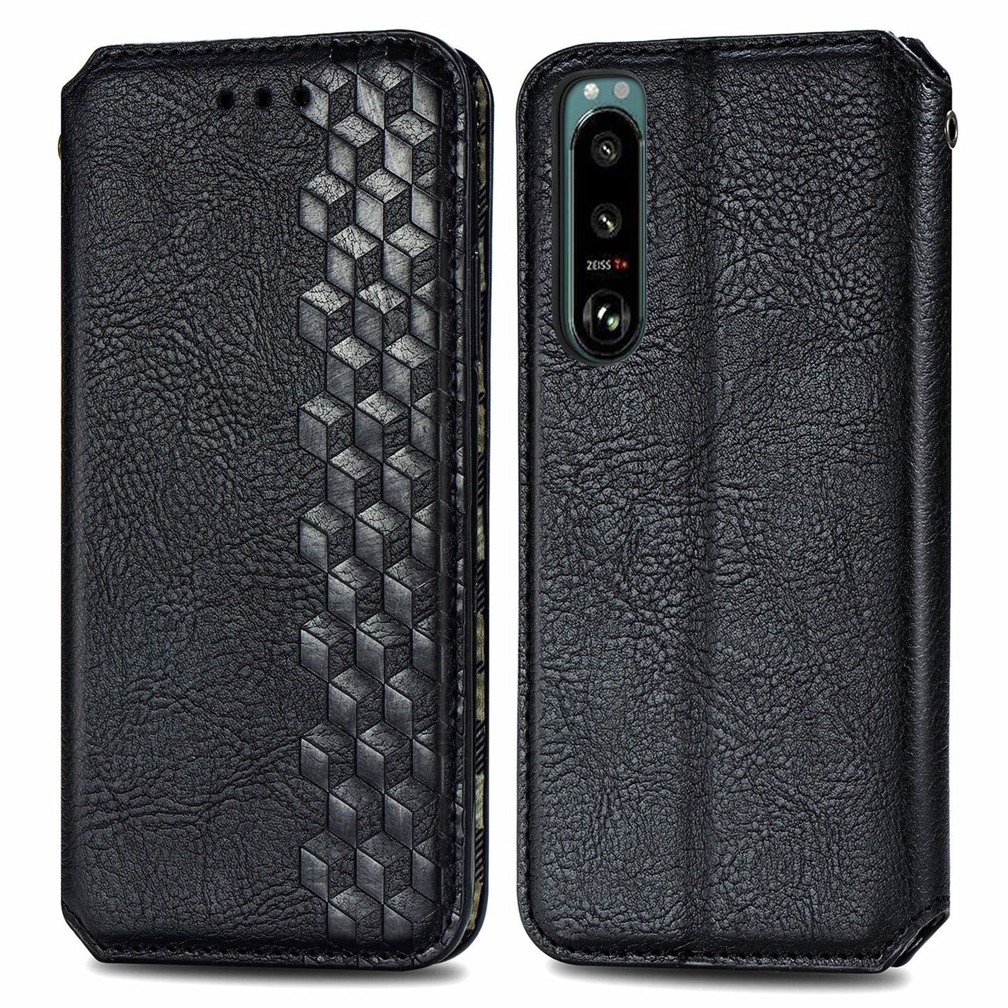 Fashionable Auto-absorbed Rhombus Texture PU Leather Wallet Phone Stand Design Cover for Sony Xperia 5 III 5G