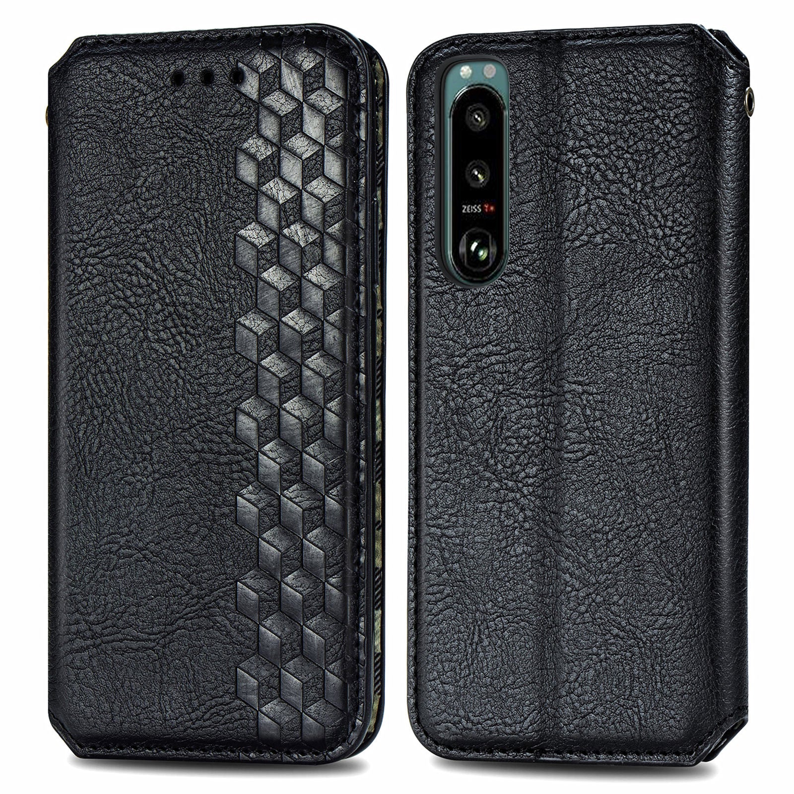 Fashionable Auto-absorbed Rhombus Texture PU Leather Wallet Phone Stand Design Cover for Sony Xperia 5 III 5G