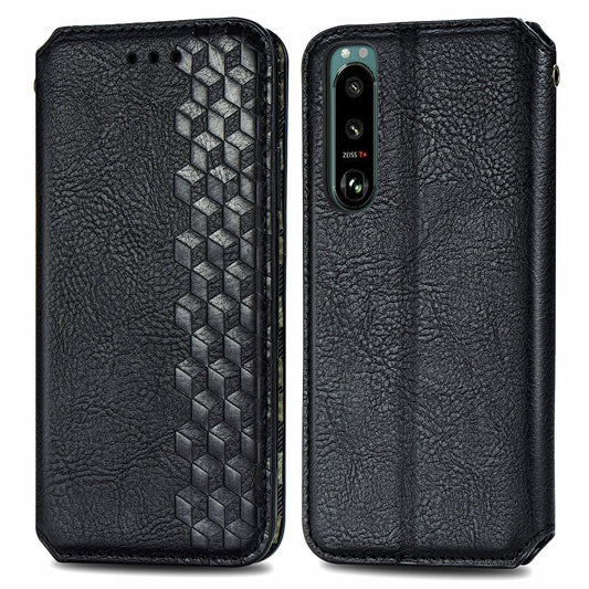 Fashionable Auto-absorbed Rhombus Texture PU Leather Wallet Phone Stand Design Cover for Sony Xperia 5 III 5G