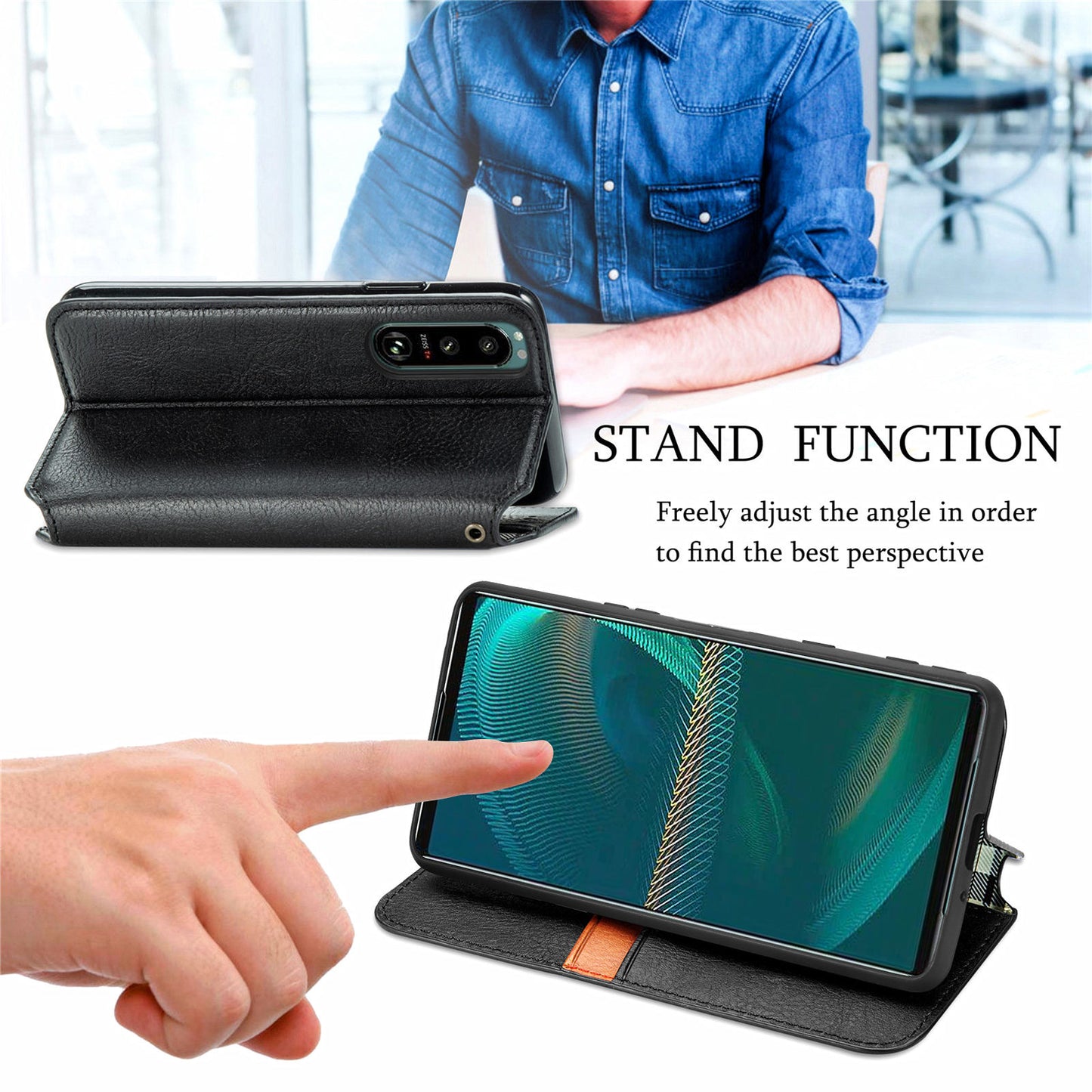 Fashionable Auto-absorbed Rhombus Texture PU Leather Wallet Phone Stand Design Cover for Sony Xperia 5 III 5G