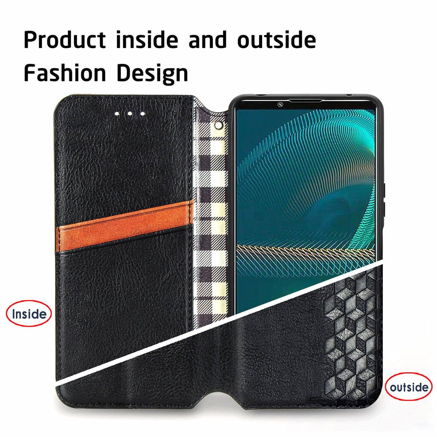 Fashionable Auto-absorbed Rhombus Texture PU Leather Wallet Phone Stand Design Cover for Sony Xperia 5 III 5G
