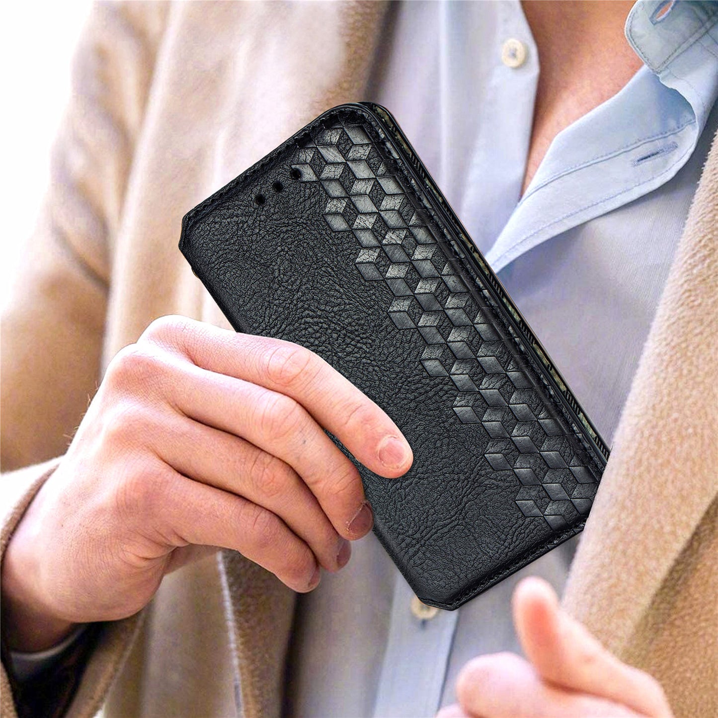 Fashionable Auto-absorbed Rhombus Texture PU Leather Wallet Phone Stand Design Cover for Sony Xperia 5 III 5G