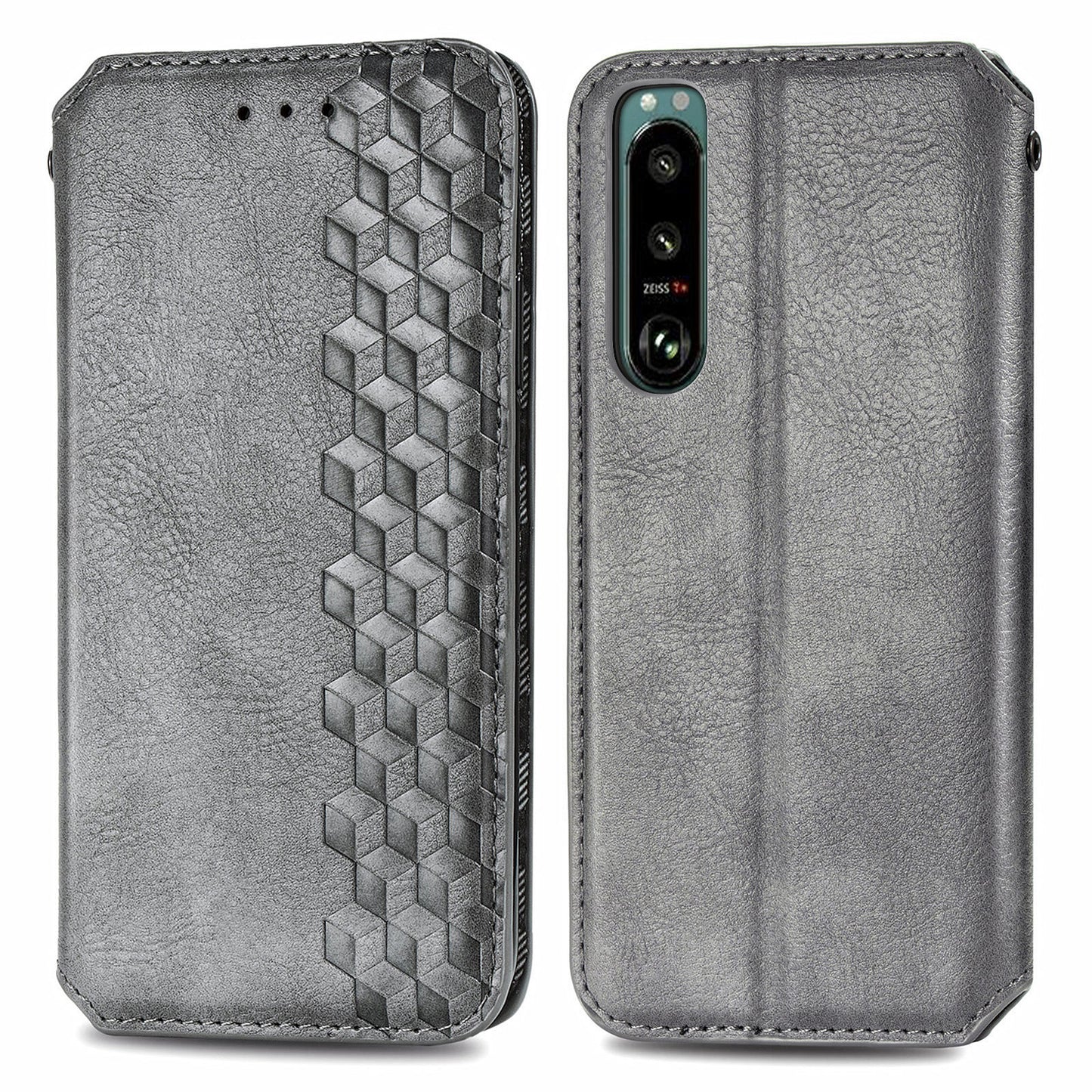 Fashionable Auto-absorbed Rhombus Texture PU Leather Wallet Phone Stand Design Cover for Sony Xperia 5 III 5G
