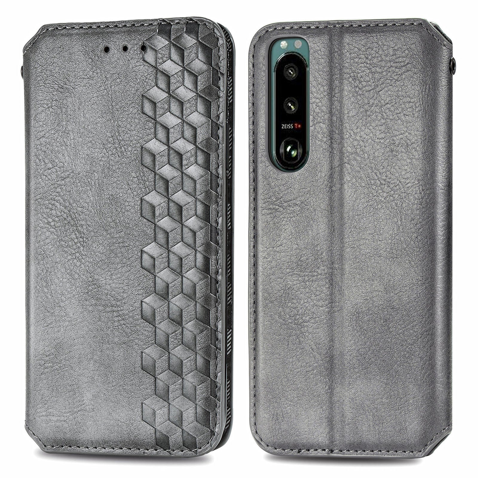 Fashionable Auto-absorbed Rhombus Texture PU Leather Wallet Phone Stand Design Cover for Sony Xperia 5 III 5G