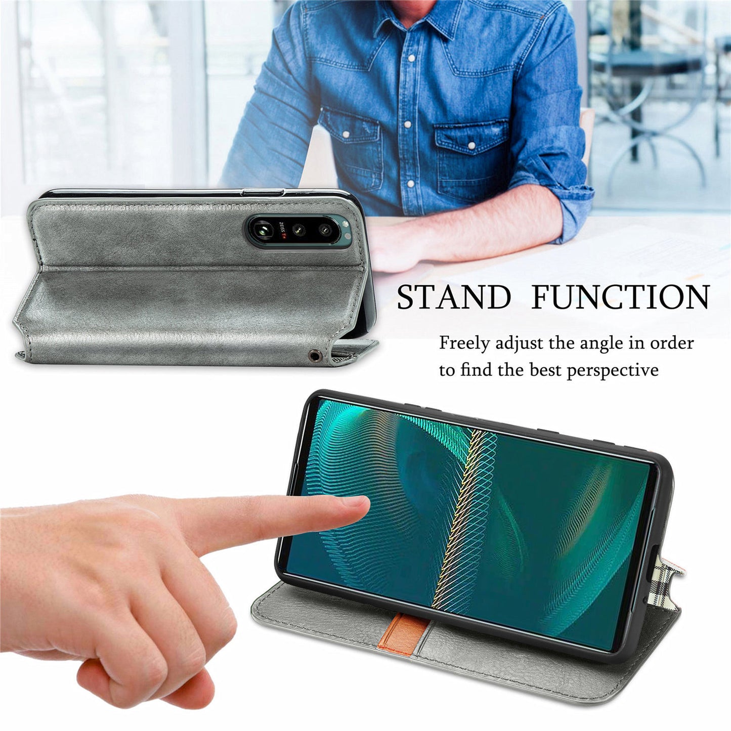 Fashionable Auto-absorbed Rhombus Texture PU Leather Wallet Phone Stand Design Cover for Sony Xperia 5 III 5G