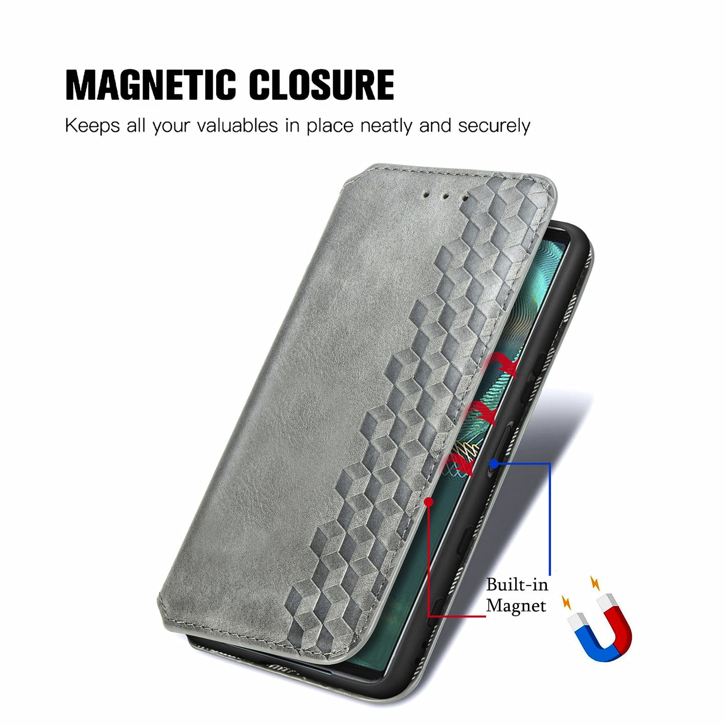 Fashionable Auto-absorbed Rhombus Texture PU Leather Wallet Phone Stand Design Cover for Sony Xperia 5 III 5G