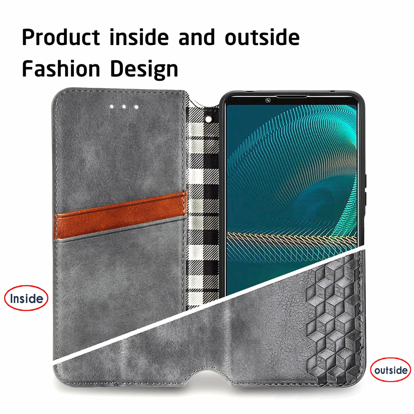 Fashionable Auto-absorbed Rhombus Texture PU Leather Wallet Phone Stand Design Cover for Sony Xperia 5 III 5G