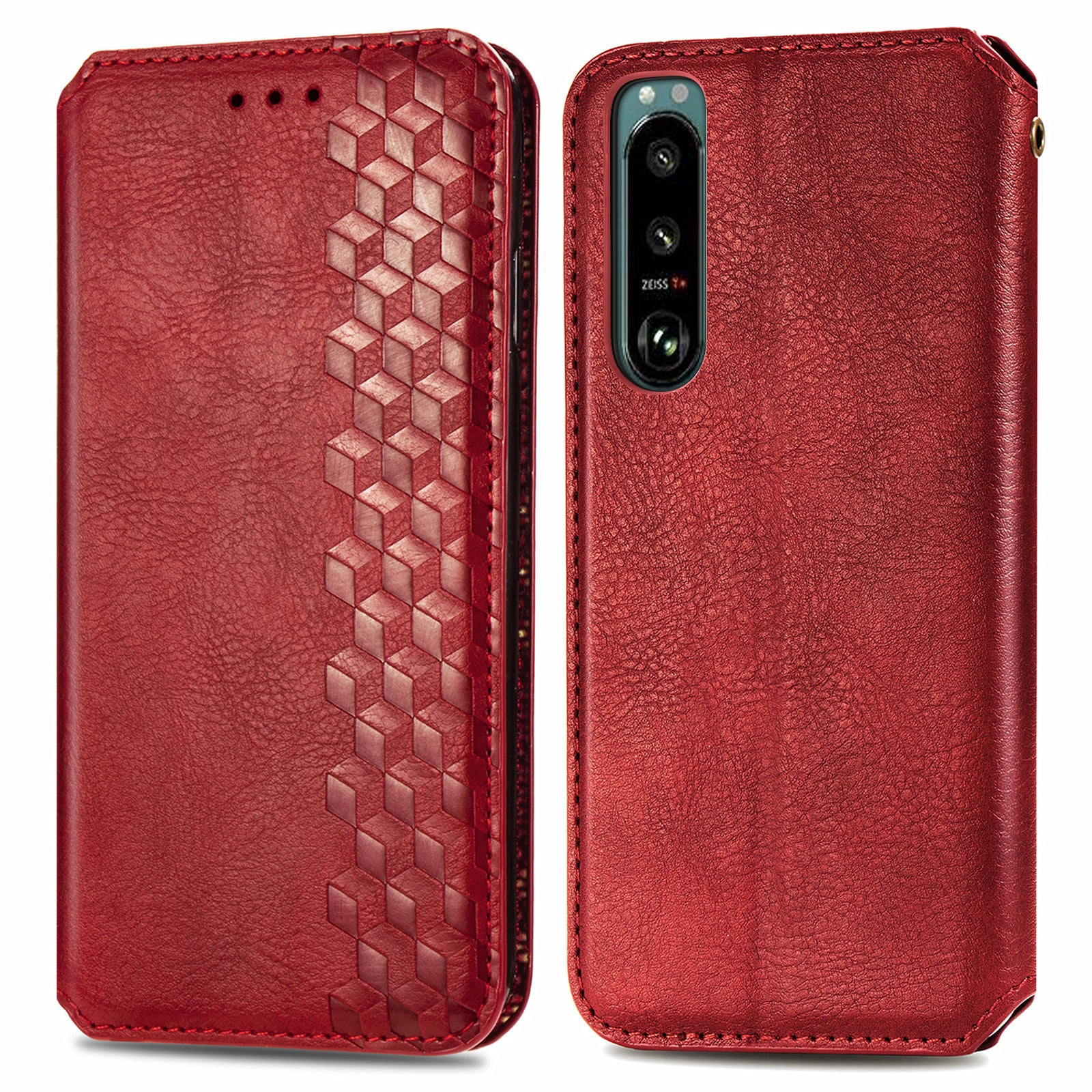 Fashionable Auto-absorbed Rhombus Texture PU Leather Wallet Phone Stand Design Cover for Sony Xperia 5 III 5G