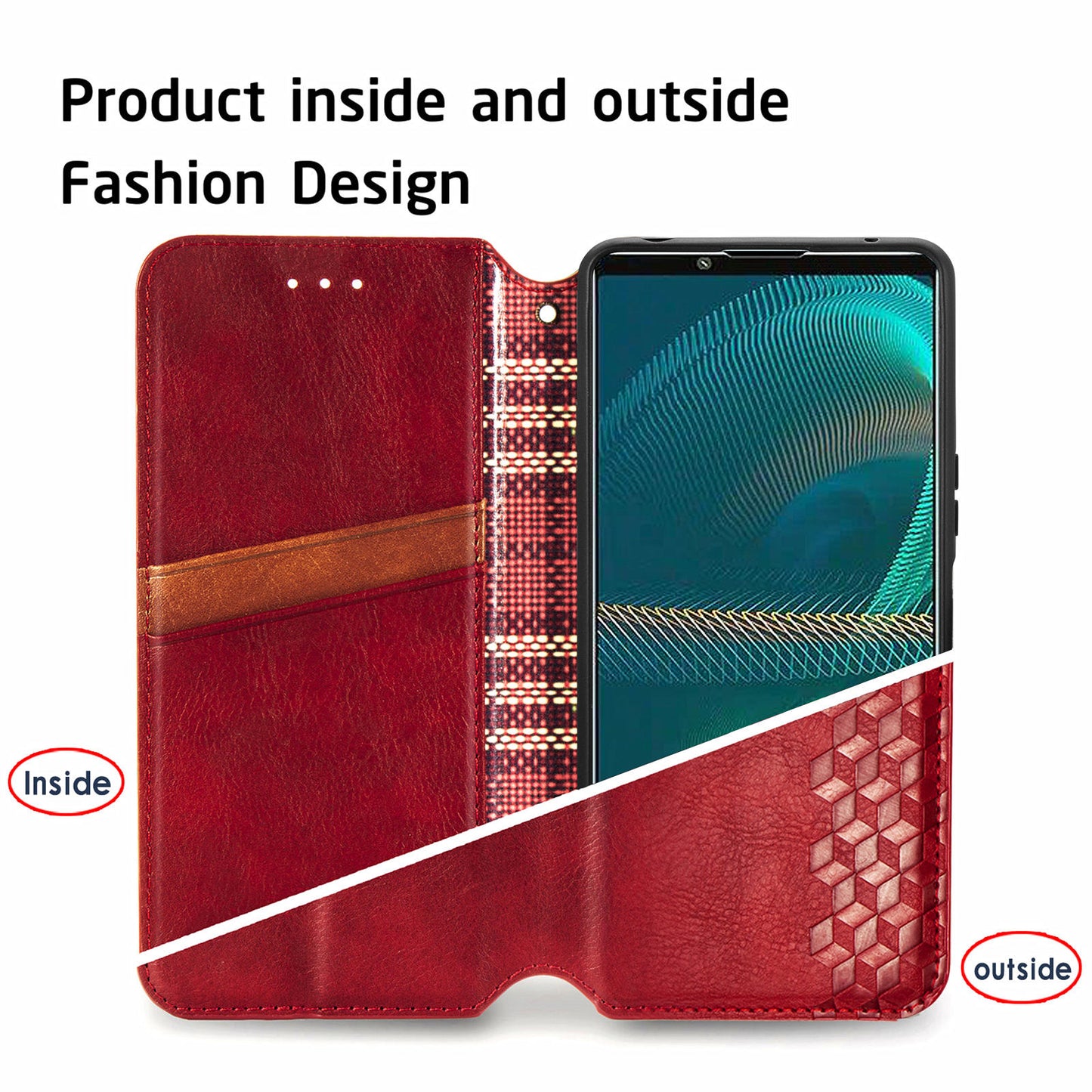 Fashionable Auto-absorbed Rhombus Texture PU Leather Wallet Phone Stand Design Cover for Sony Xperia 5 III 5G