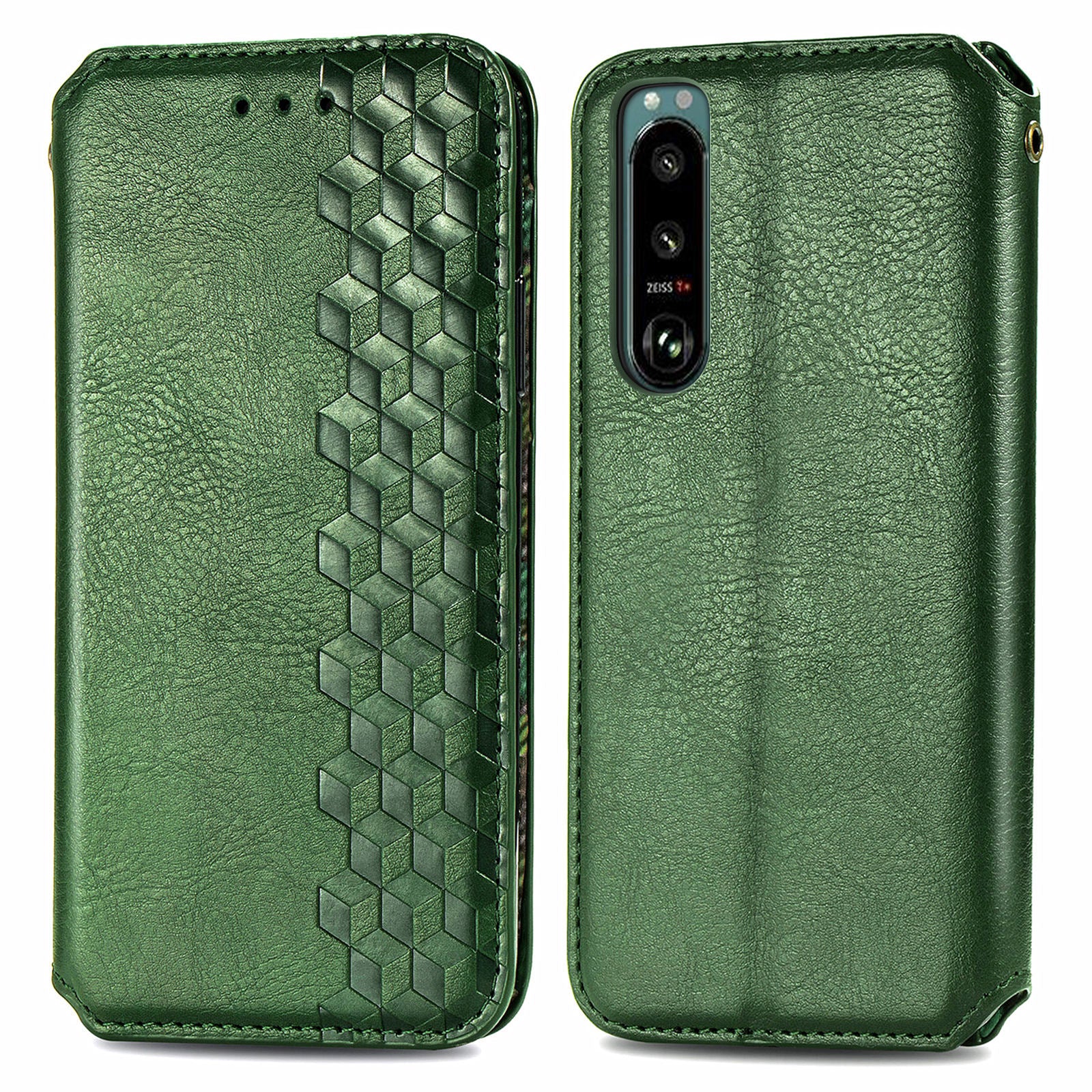 Fashionable Auto-absorbed Rhombus Texture PU Leather Wallet Phone Stand Design Cover for Sony Xperia 5 III 5G