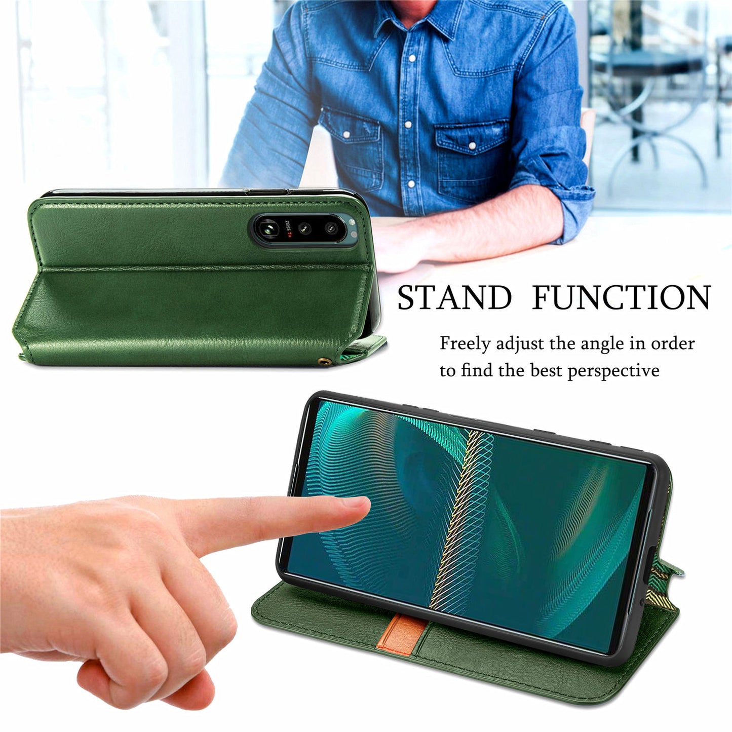 Fashionable Auto-absorbed Rhombus Texture PU Leather Wallet Phone Stand Design Cover for Sony Xperia 5 III 5G