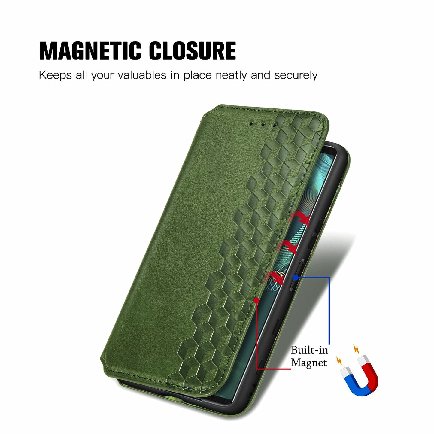 Fashionable Auto-absorbed Rhombus Texture PU Leather Wallet Phone Stand Design Cover for Sony Xperia 5 III 5G