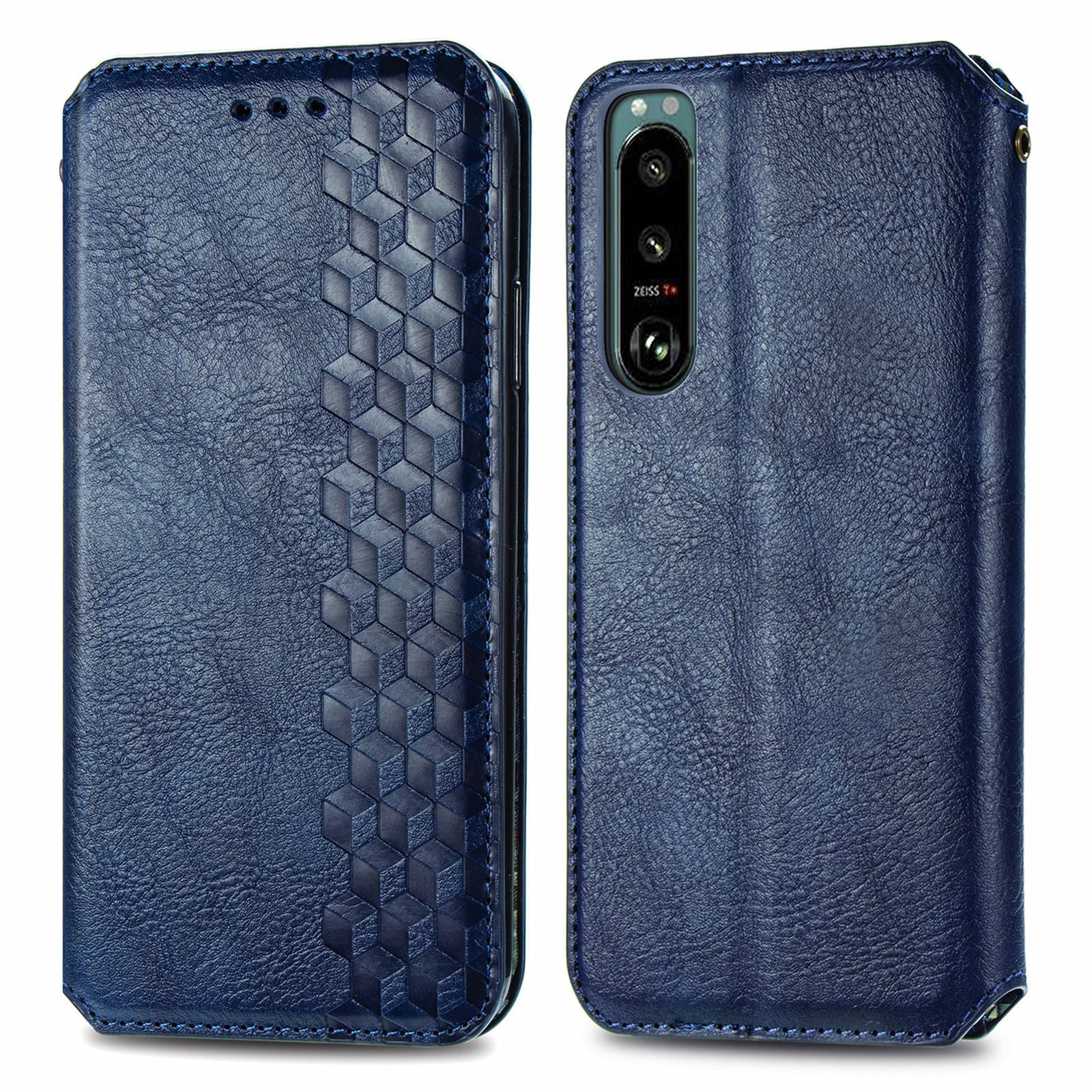 Fashionable Auto-absorbed Rhombus Texture PU Leather Wallet Phone Stand Design Cover for Sony Xperia 5 III 5G