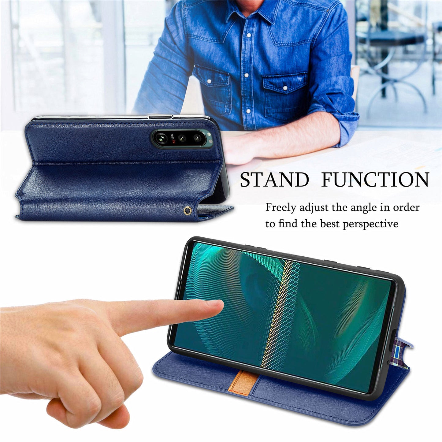 Fashionable Auto-absorbed Rhombus Texture PU Leather Wallet Phone Stand Design Cover for Sony Xperia 5 III 5G