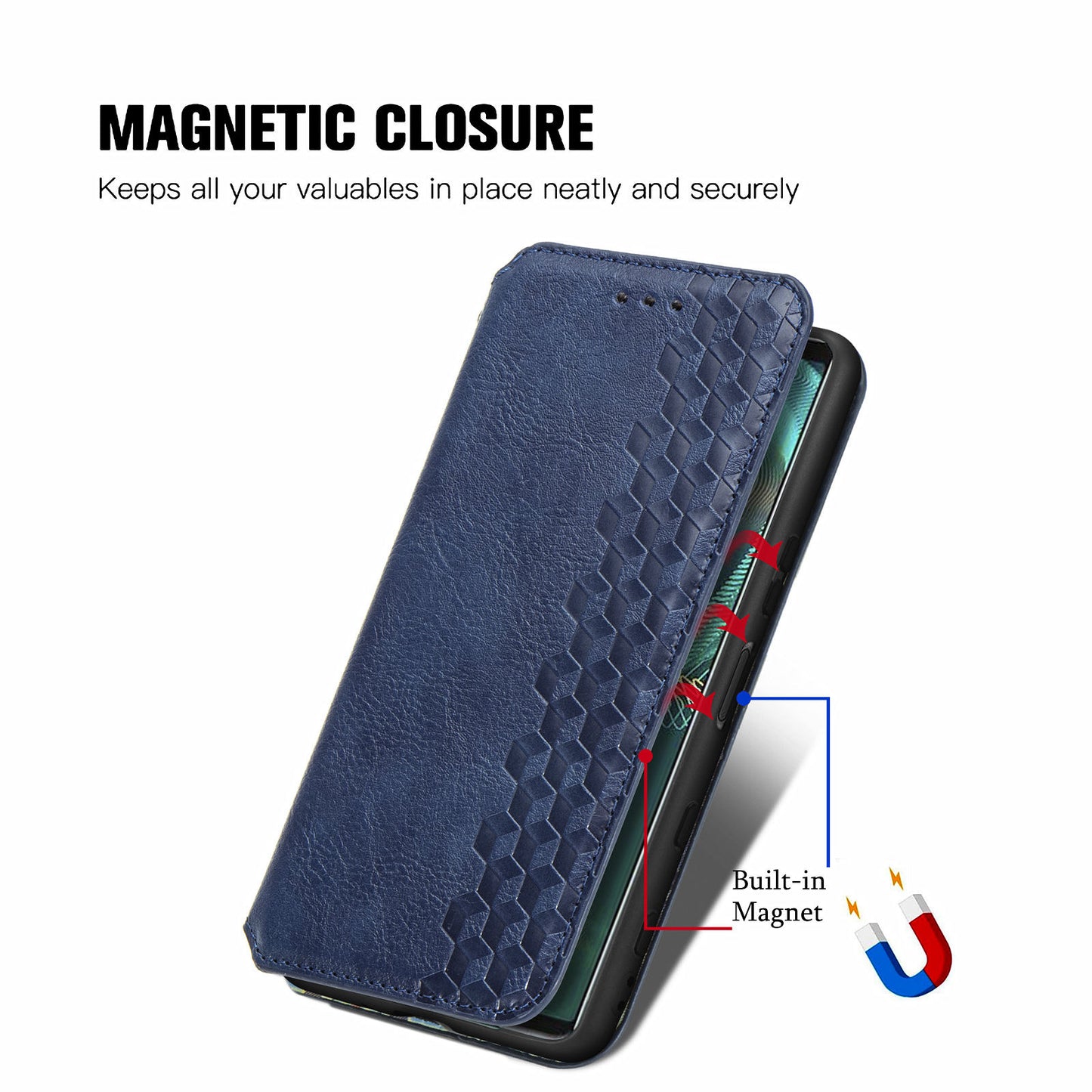 Fashionable Auto-absorbed Rhombus Texture PU Leather Wallet Phone Stand Design Cover for Sony Xperia 5 III 5G