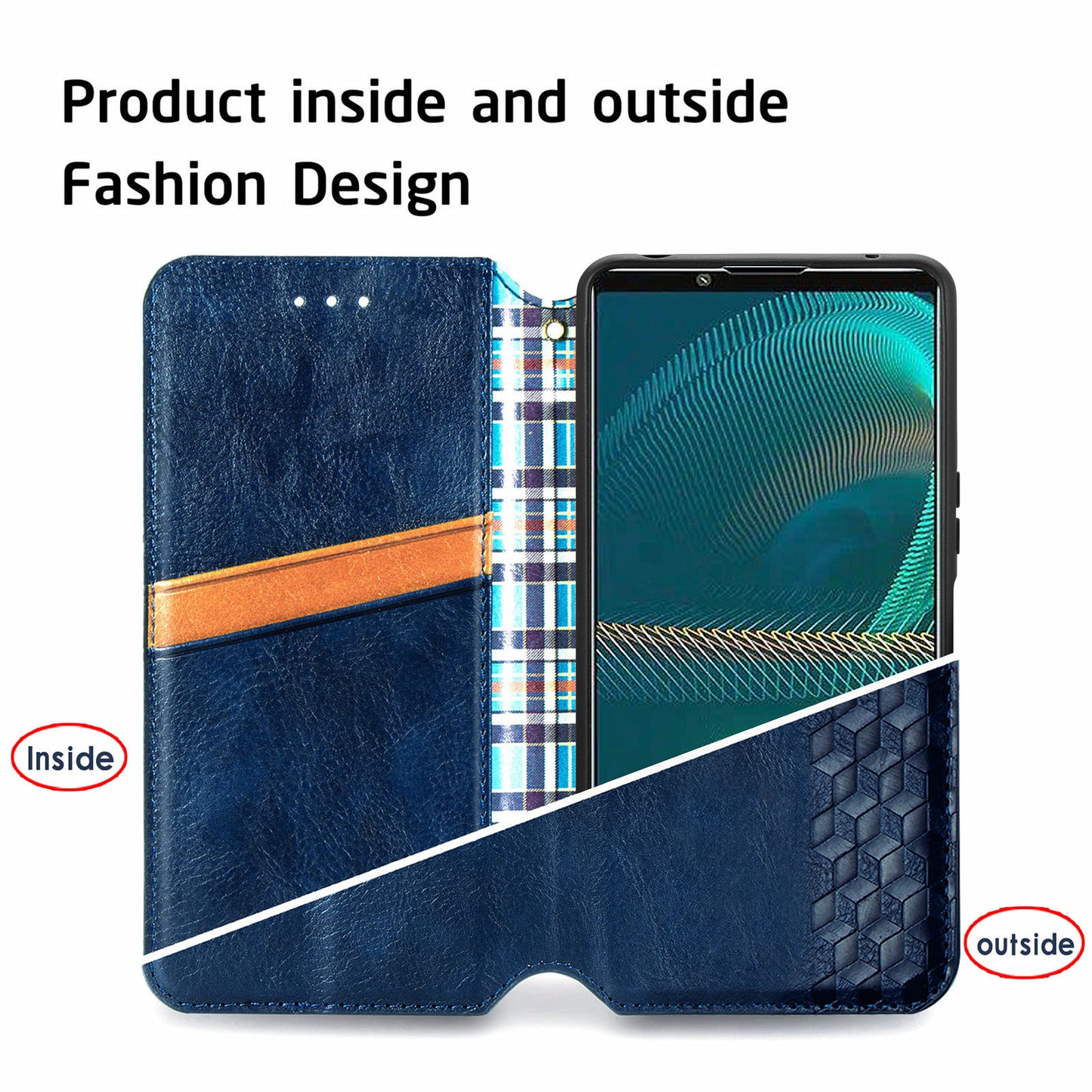 Fashionable Auto-absorbed Rhombus Texture PU Leather Wallet Phone Stand Design Cover for Sony Xperia 5 III 5G