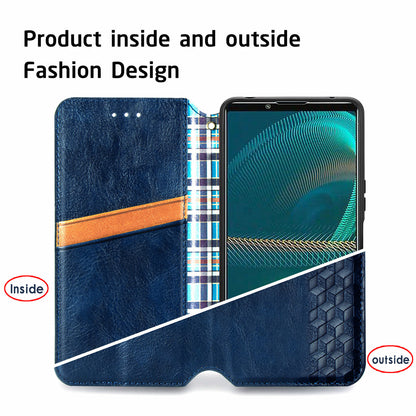 Fashionable Auto-absorbed Rhombus Texture PU Leather Wallet Phone Stand Design Cover for Sony Xperia 5 III 5G