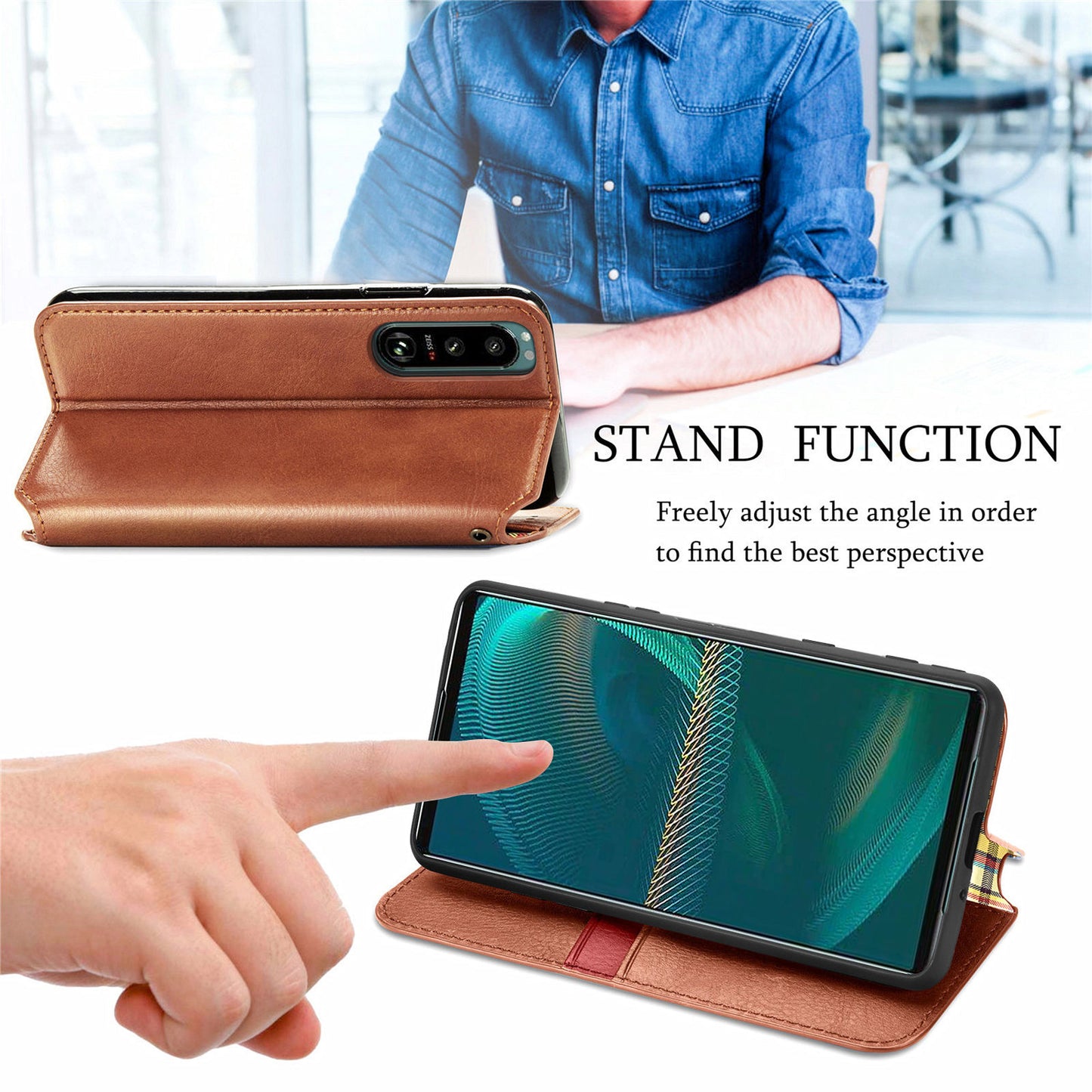 Fashionable Auto-absorbed Rhombus Texture PU Leather Wallet Phone Stand Design Cover for Sony Xperia 5 III 5G