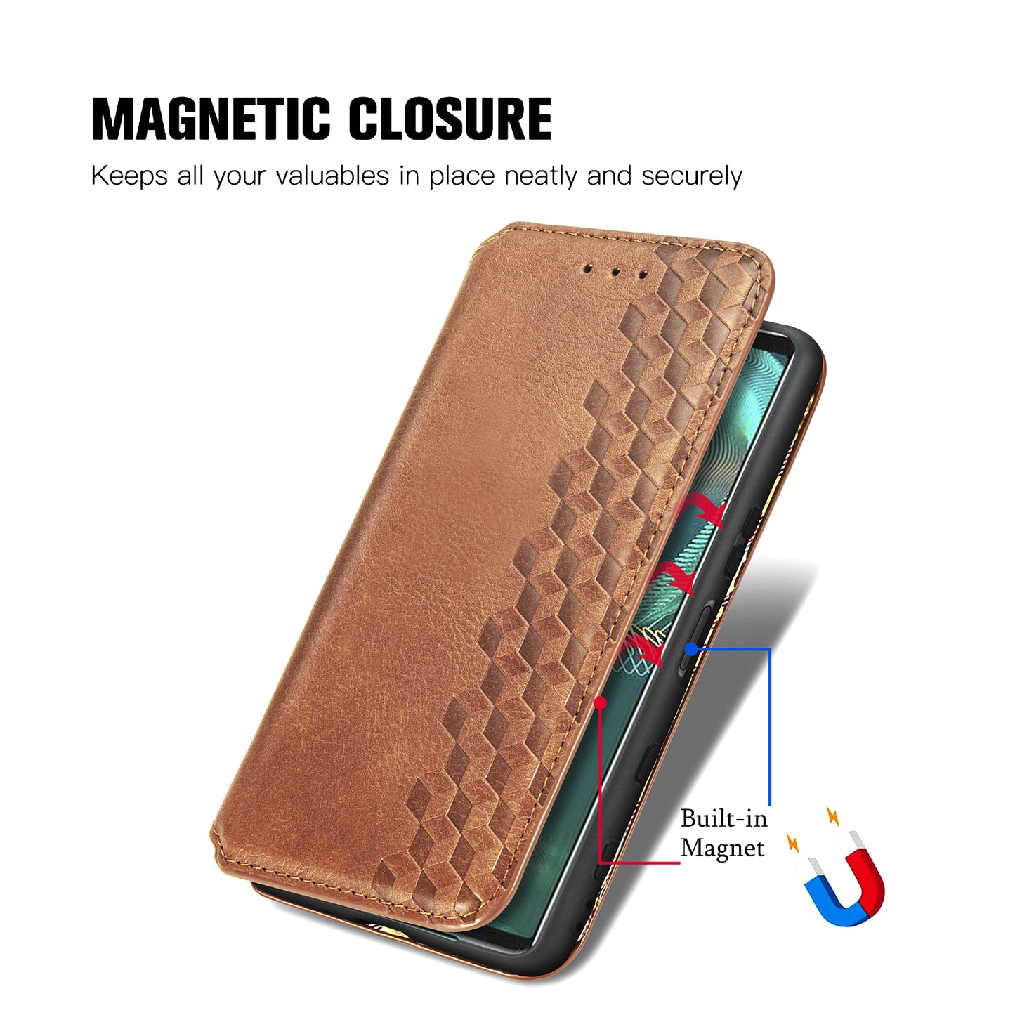 Fashionable Auto-absorbed Rhombus Texture PU Leather Wallet Phone Stand Design Cover for Sony Xperia 5 III 5G